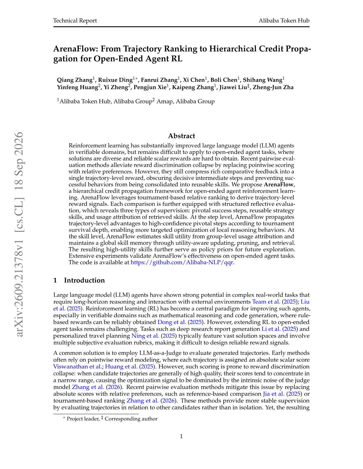 ArenaFlow: From Trajectory Ranking to Hierarchical Credit Propagation for Open-Ended Agent RL