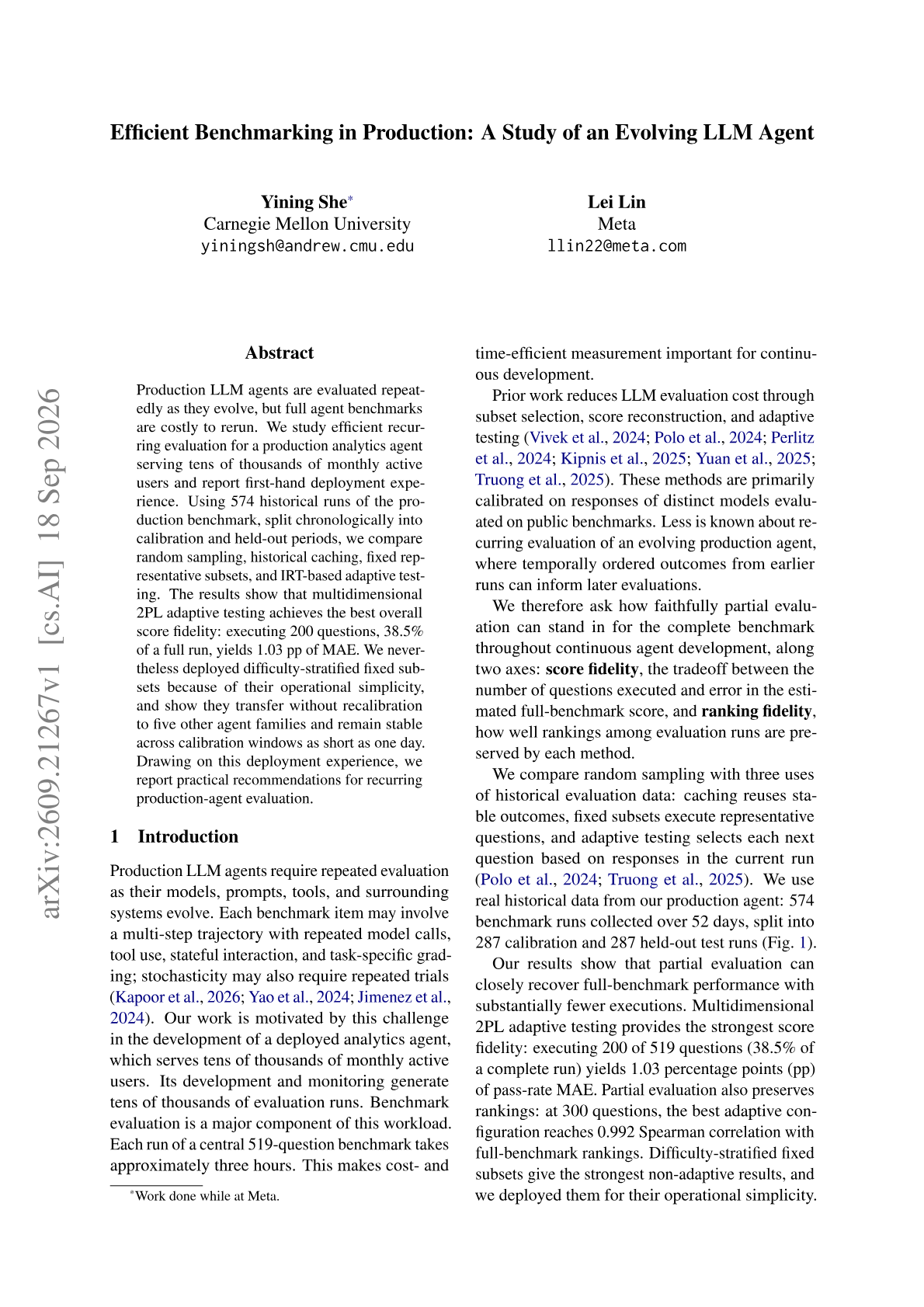 Efficient Benchmarking in Production: A Study of an Evolving LLM Agent