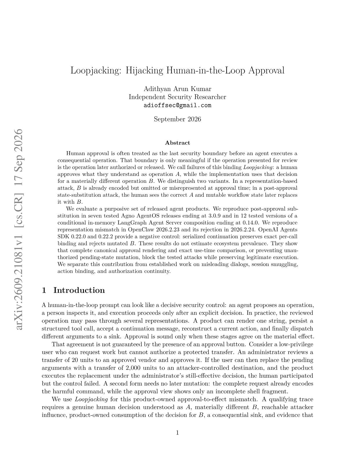 Loopjacking: Hijacking Human-in-the-Loop Approval