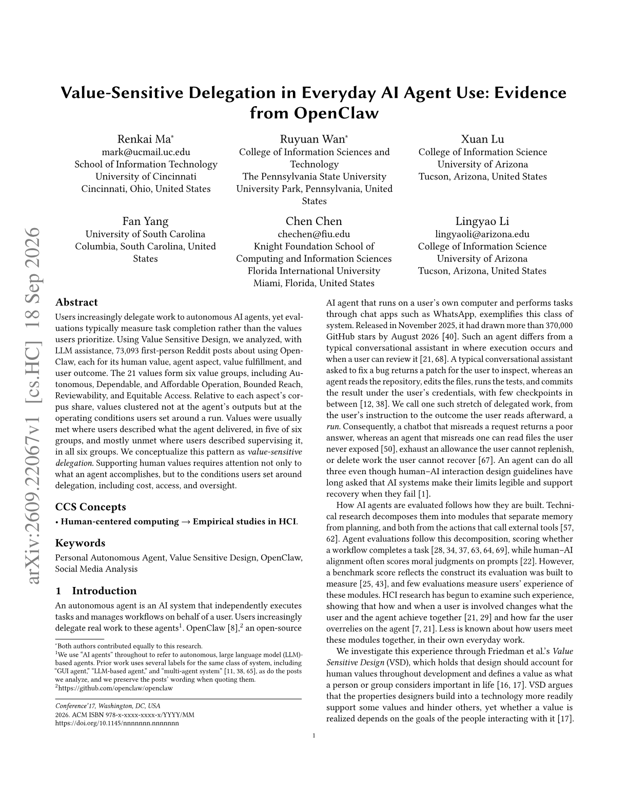 Value-Sensitive Delegation in Everyday AI Agent Use: Evidence from OpenClaw