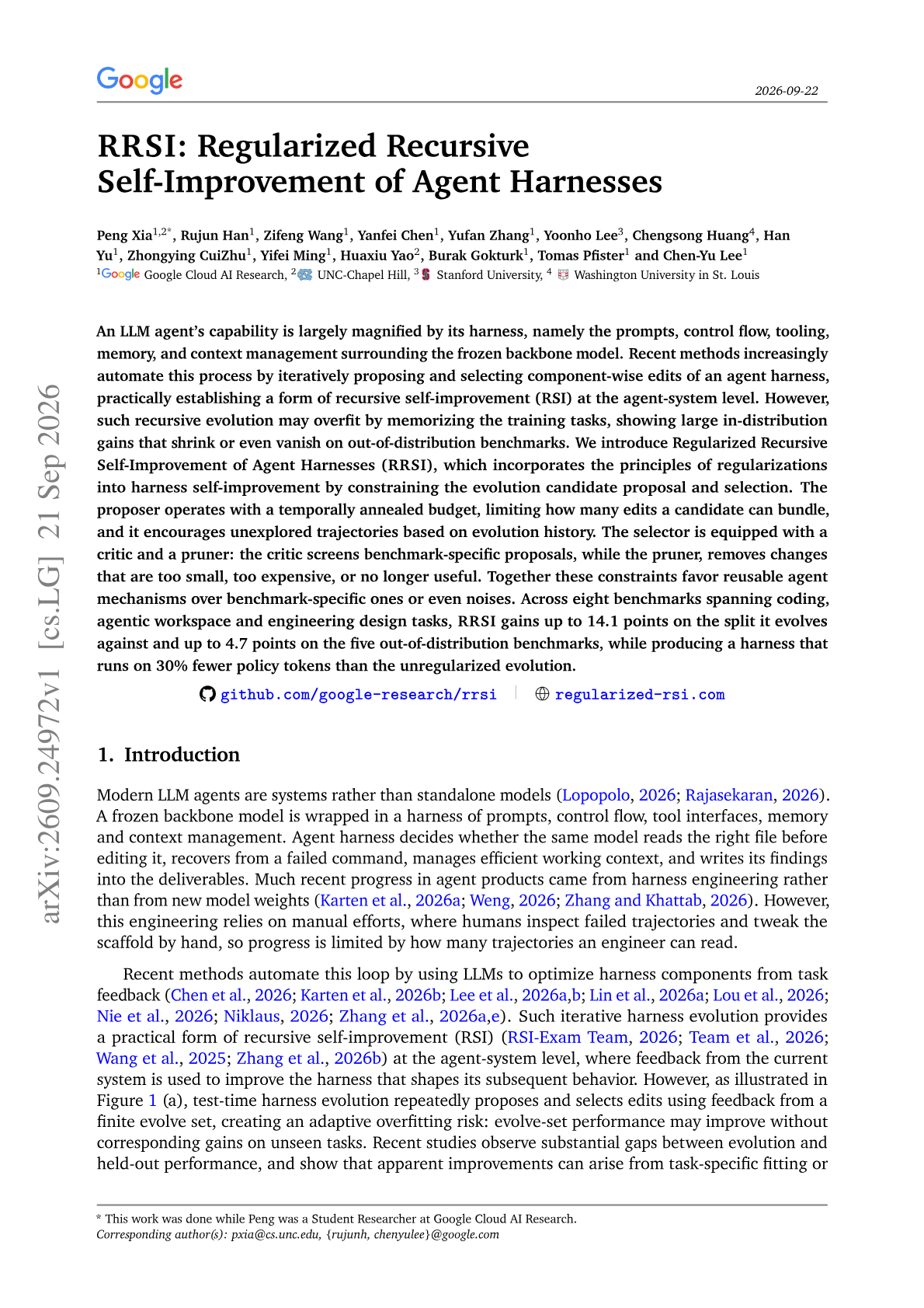 RRSI: Regularized Recursive Self-Improvement of Agent Harnesses