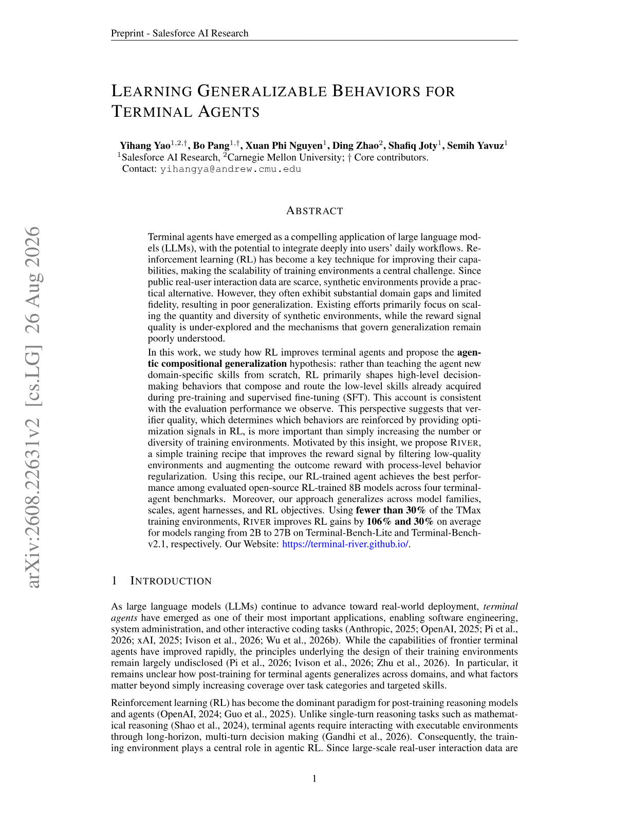 Learning Generalizable Behaviors for Terminal Agents