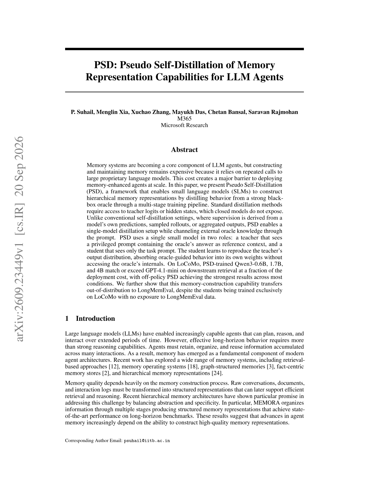 PSD: Pseudo Self-Distillation of Memory Representation Capabilities for LLM Agents