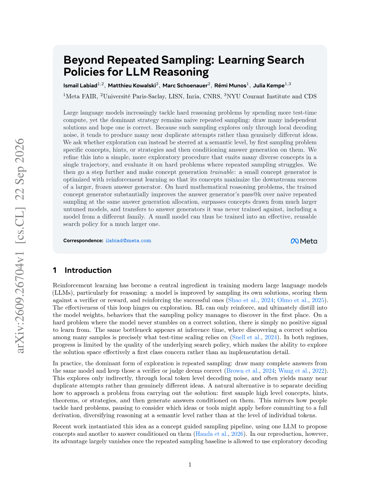 Beyond Repeated Sampling: Learning Search Policies for LLM Reasoning