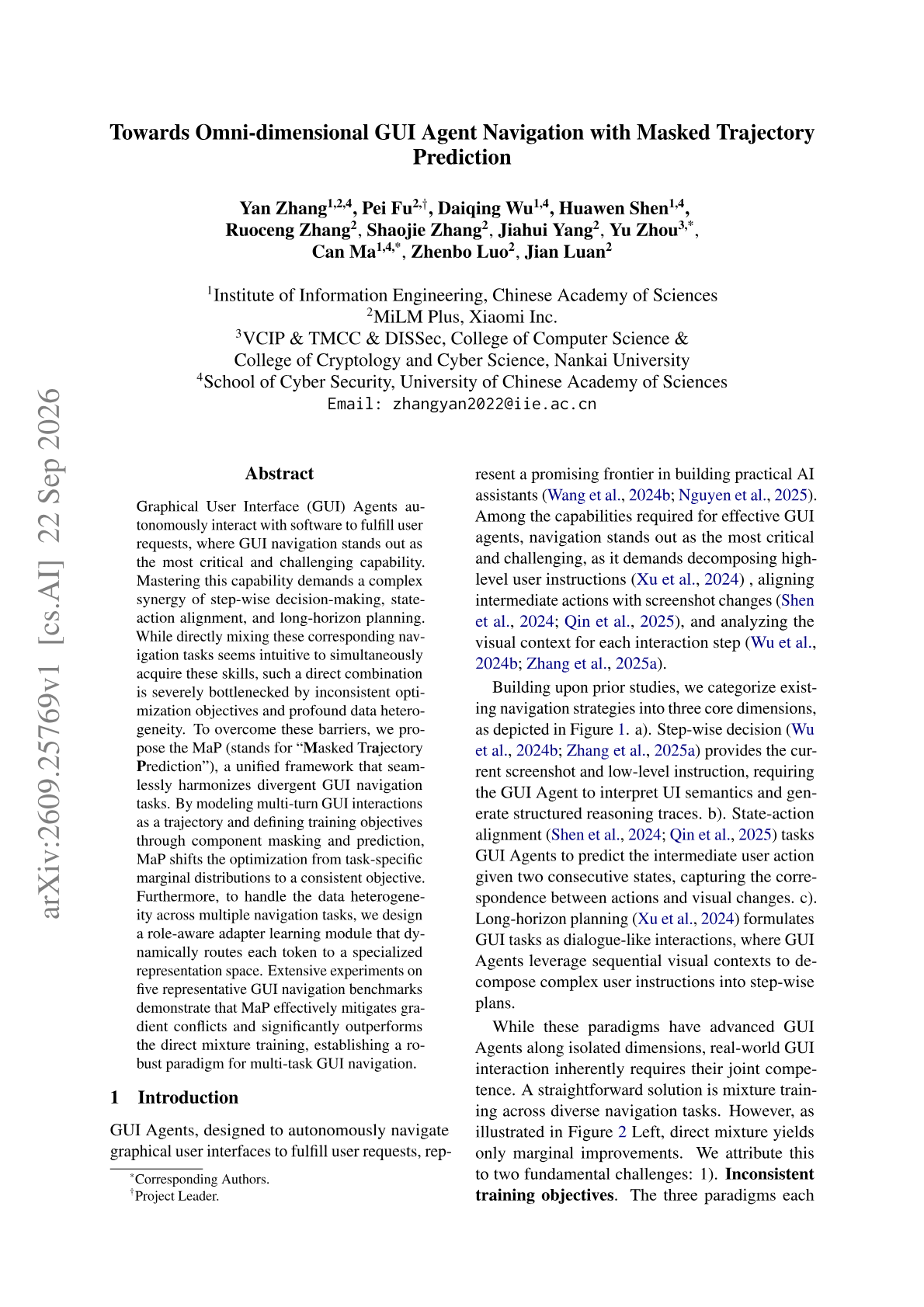Towards Omni-dimensional GUI Agent Navigation with Masked Trajectory Prediction