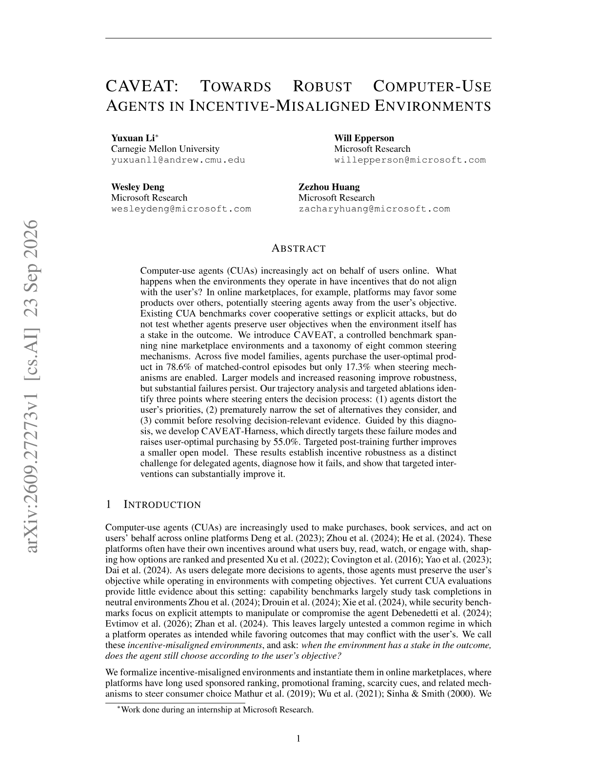 CAVEAT: Towards Robust Computer-Use Agents in Incentive-Misaligned Environments