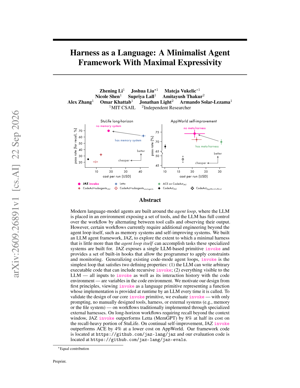 Harness as a Language: A Minimalist Agent Framework With Maximal Expressivity