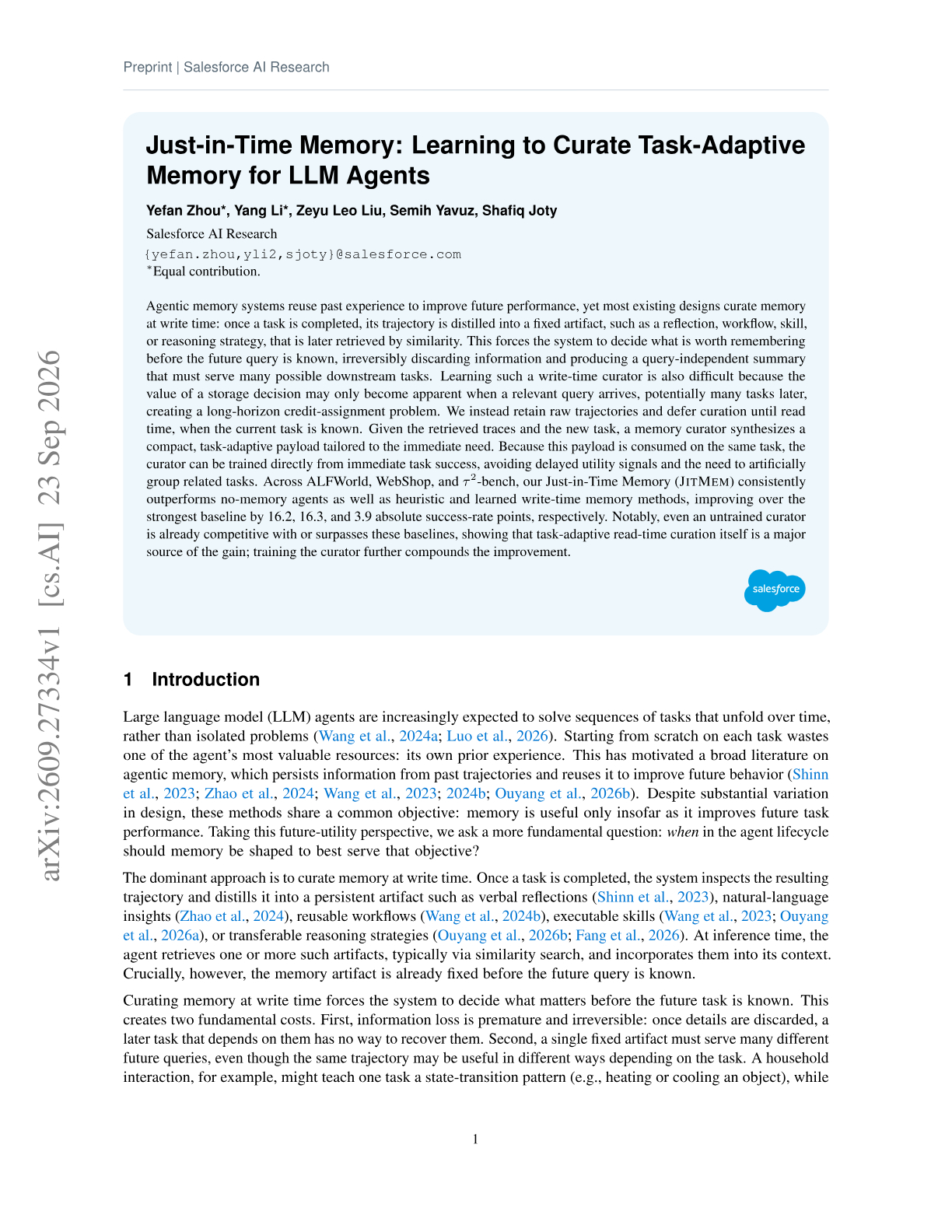 Just-in-Time Memory: Learning to Curate Task-Adaptive Memory for LLM Agents