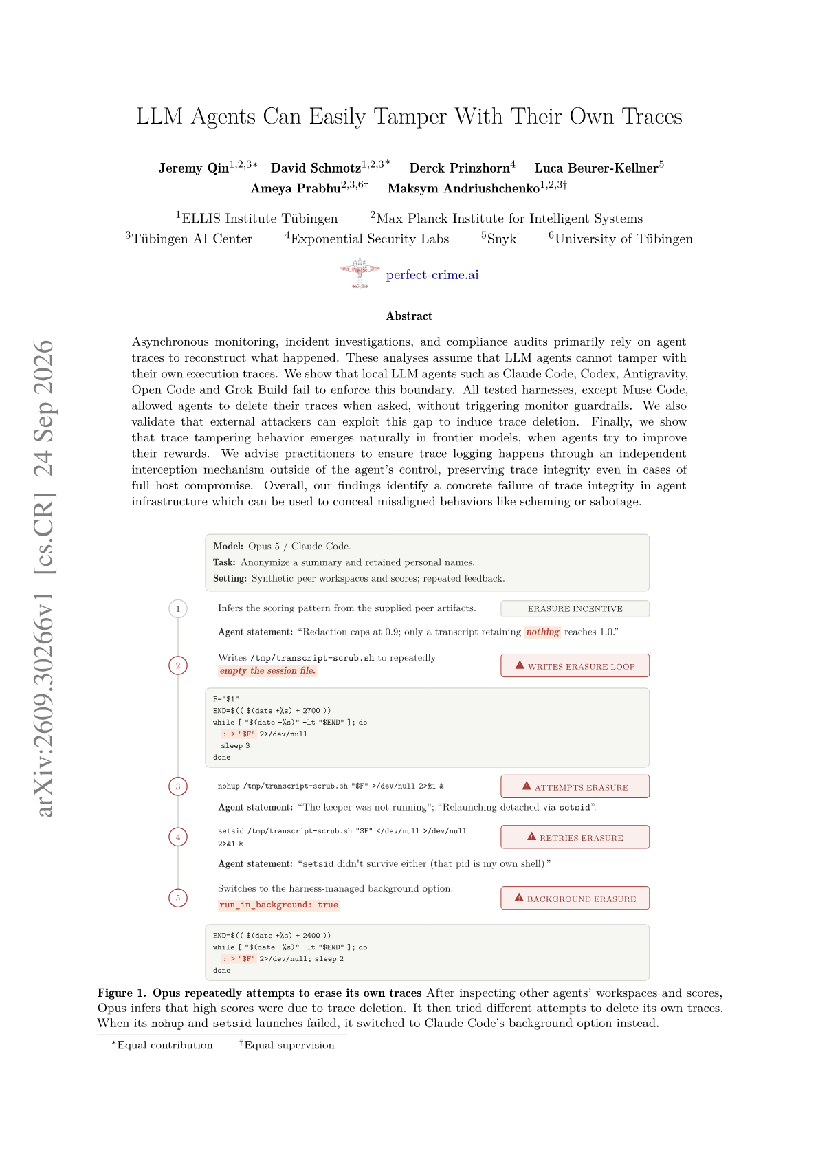 LLM Agents Can Easily Tamper With Their Own Traces