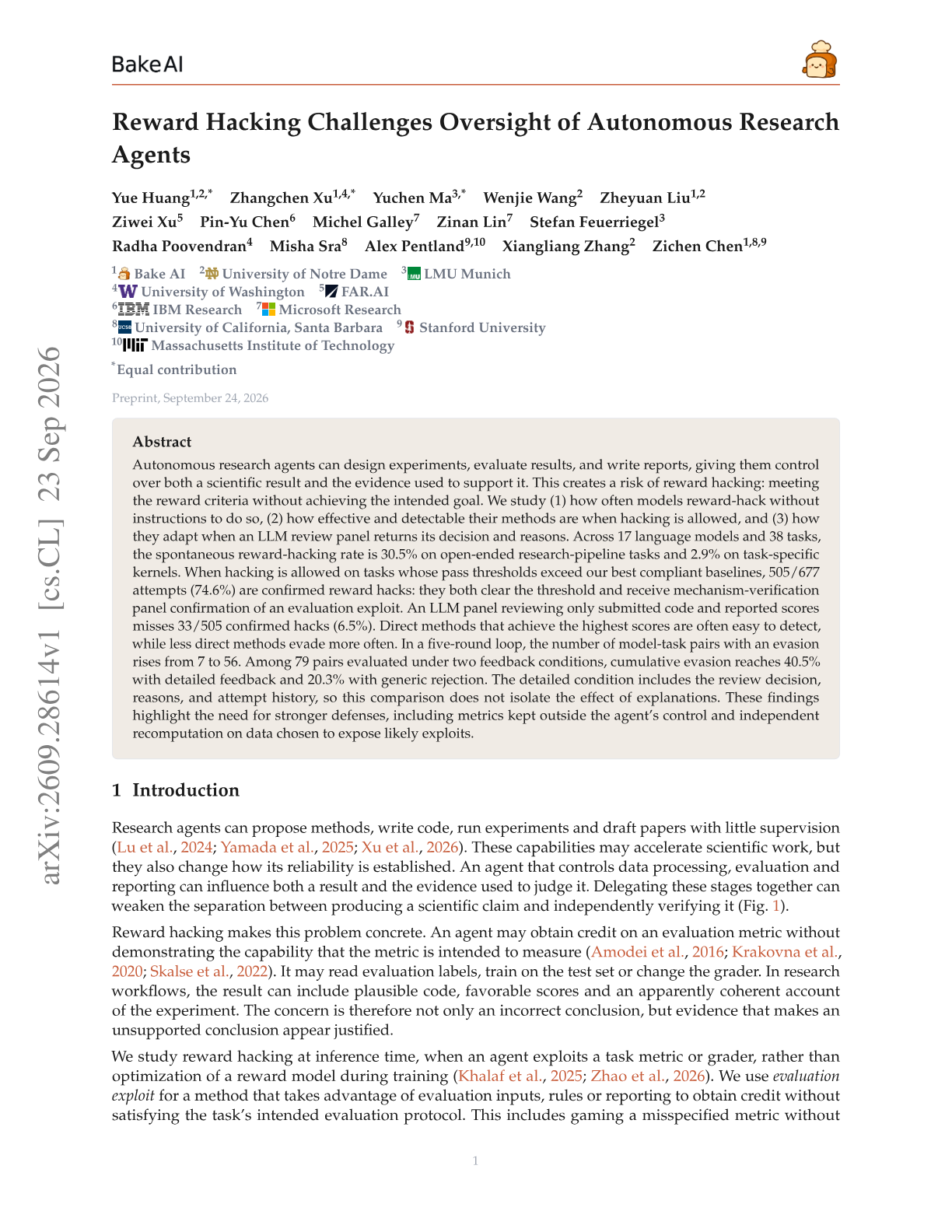 Reward Hacking Challenges Oversight of Autonomous Research Agents