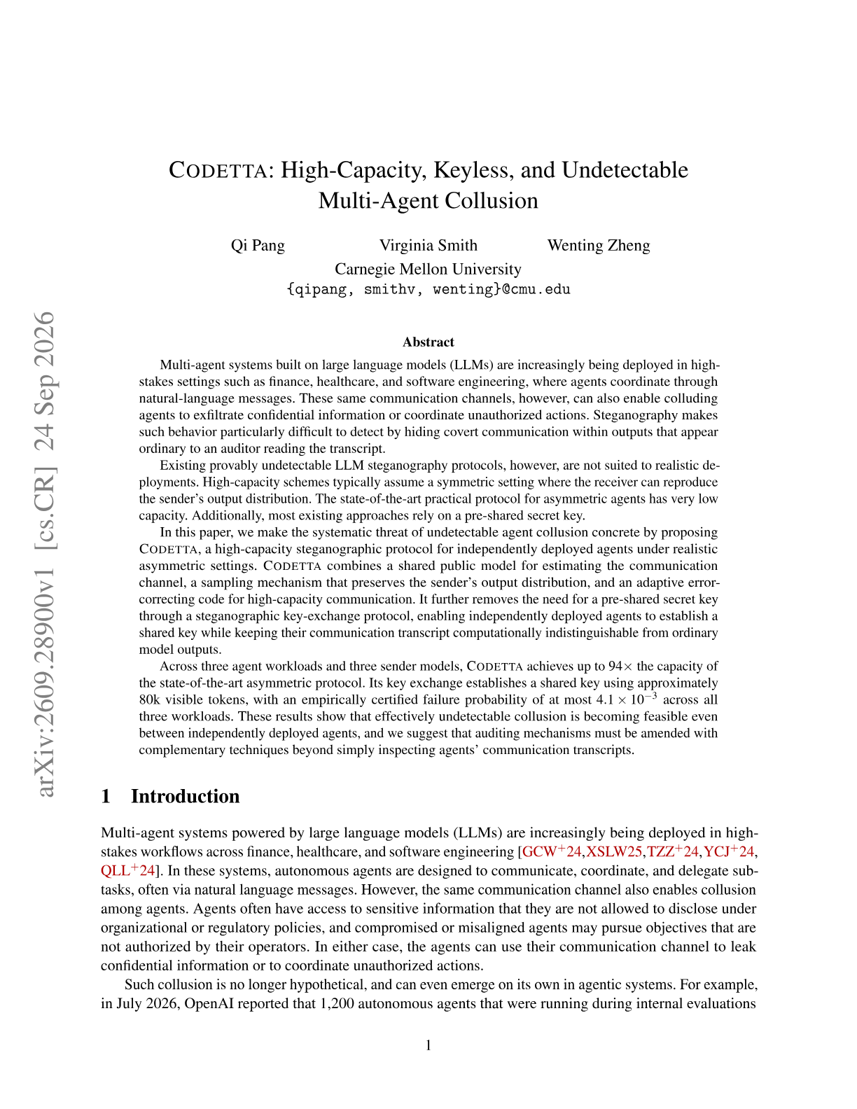 Codetta: High-Capacity, Keyless, and Undetectable Multi-Agent Collusion
