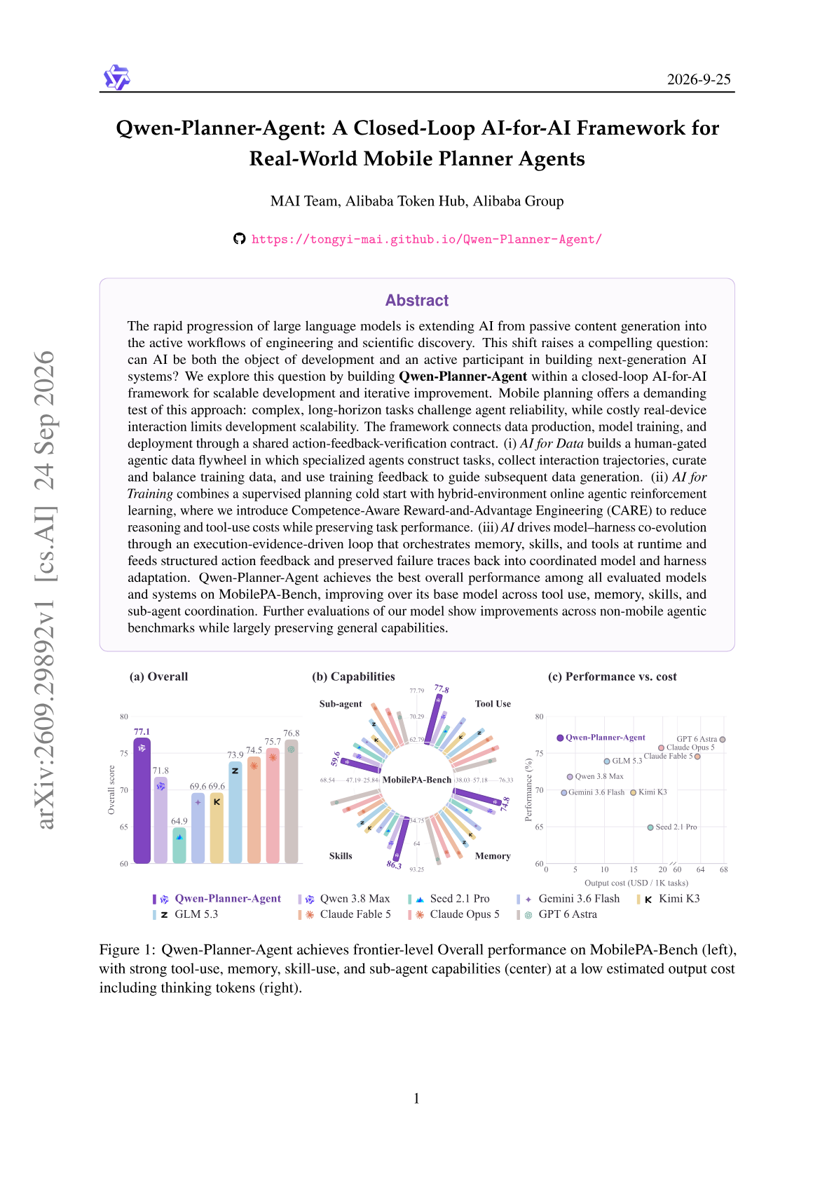Qwen-Planner-Agent: A Closed-Loop AI-for-AI Framework for Real-World Mobile Planner Agents