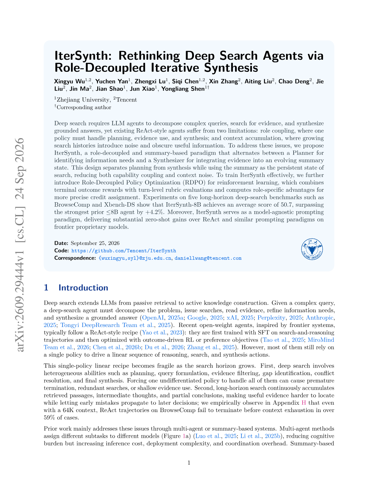 IterSynth: Rethinking Deep Search Agents via Role-Decoupled Iterative Synthesis