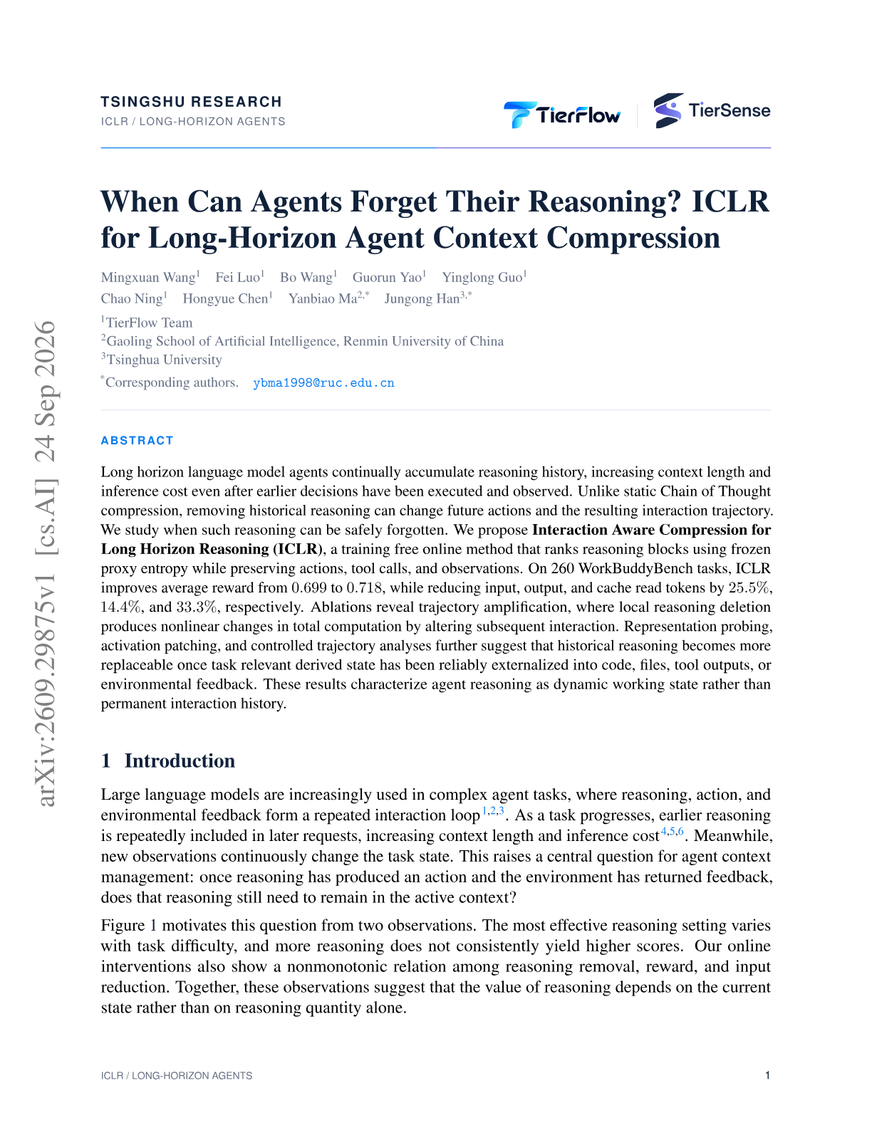 When Can Agents Forget Their Reasoning? ICLR for Long-Horizon Agent Context Compression