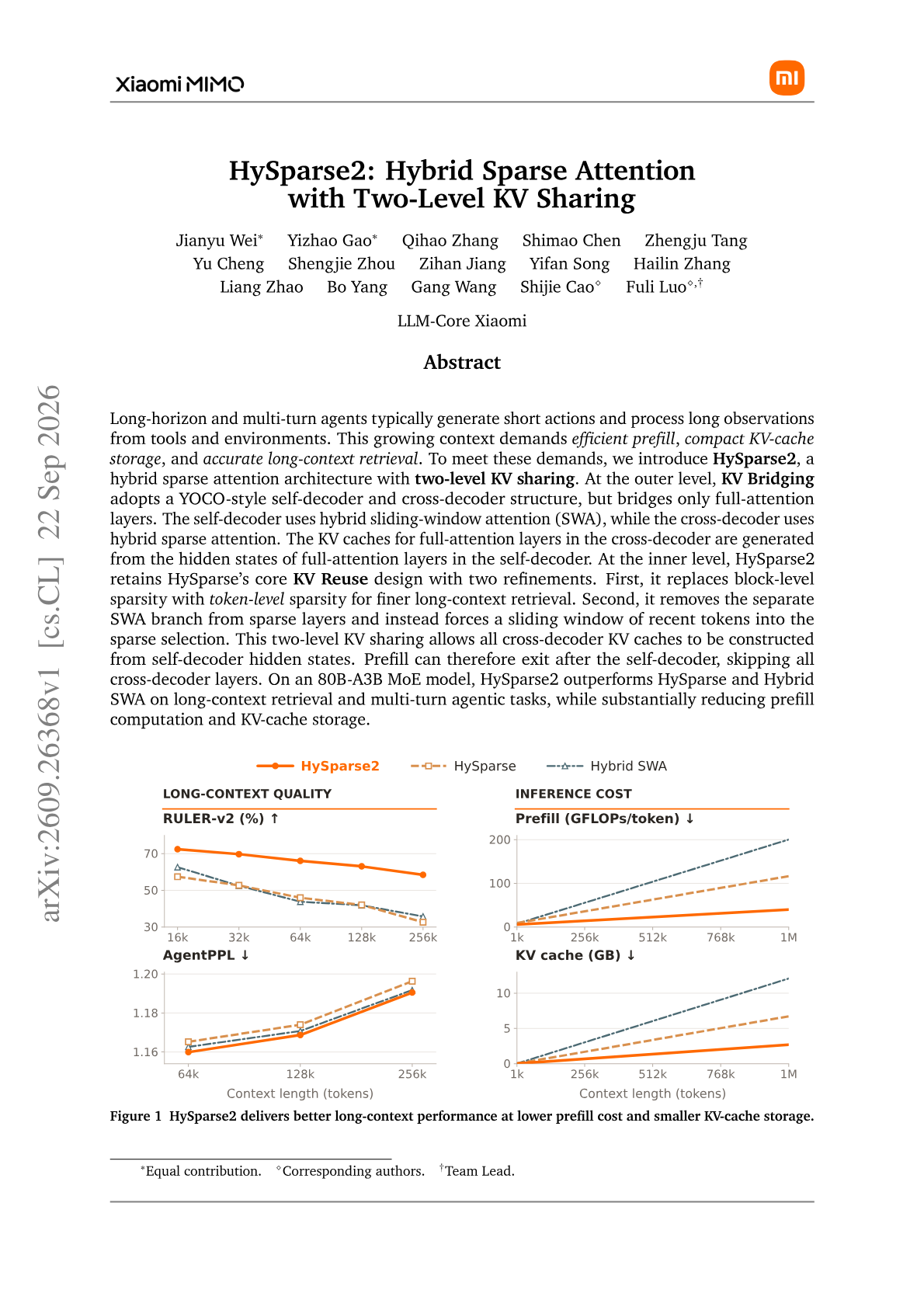 HySparse2: Hybrid Sparse Attention with Two-Level KV Sharing