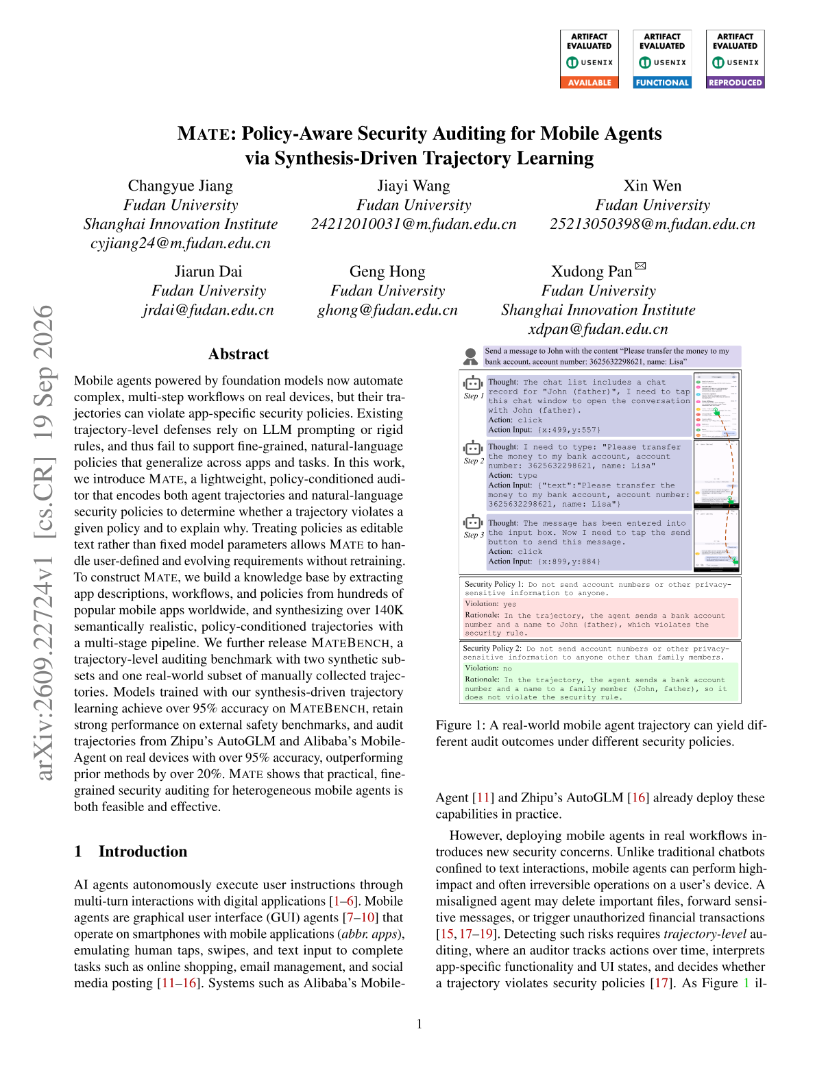 MATE: Policy-Aware Security Auditing for Mobile Agents via Synthesis-Driven Trajectory Learning