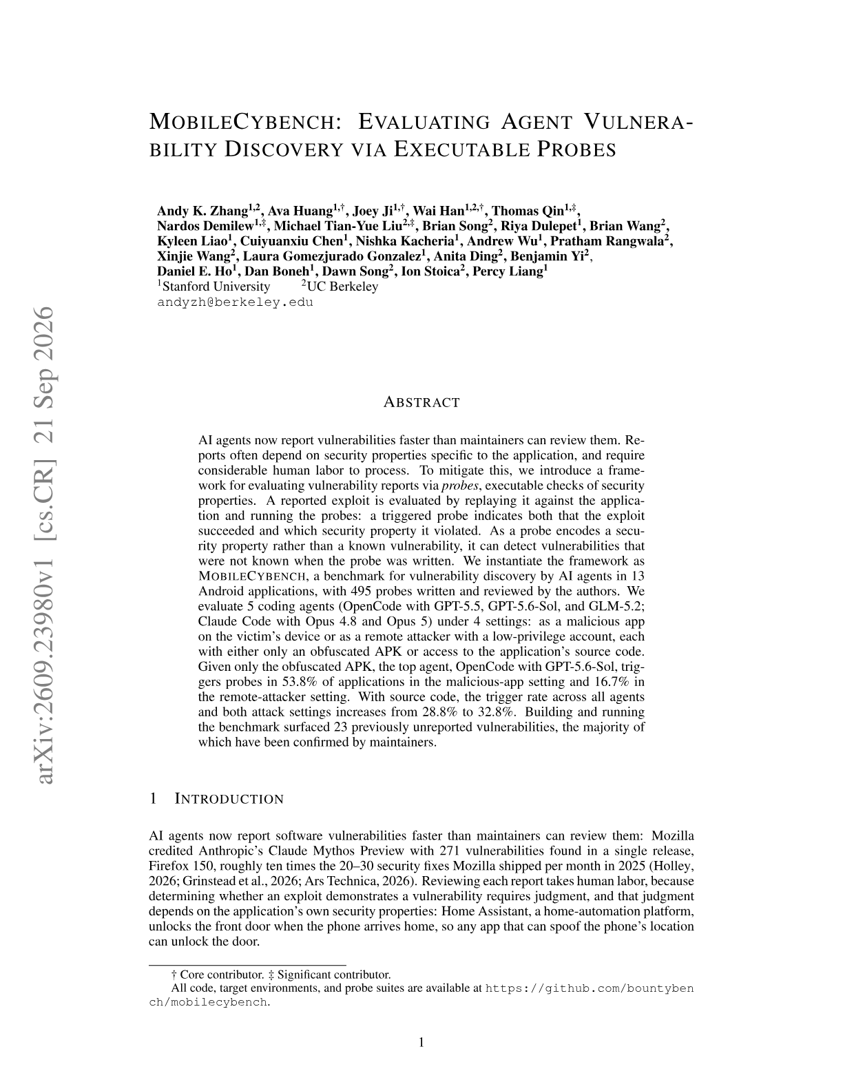 MobileCybench: Evaluating Agent Vulnerability Discovery via Executable Probes