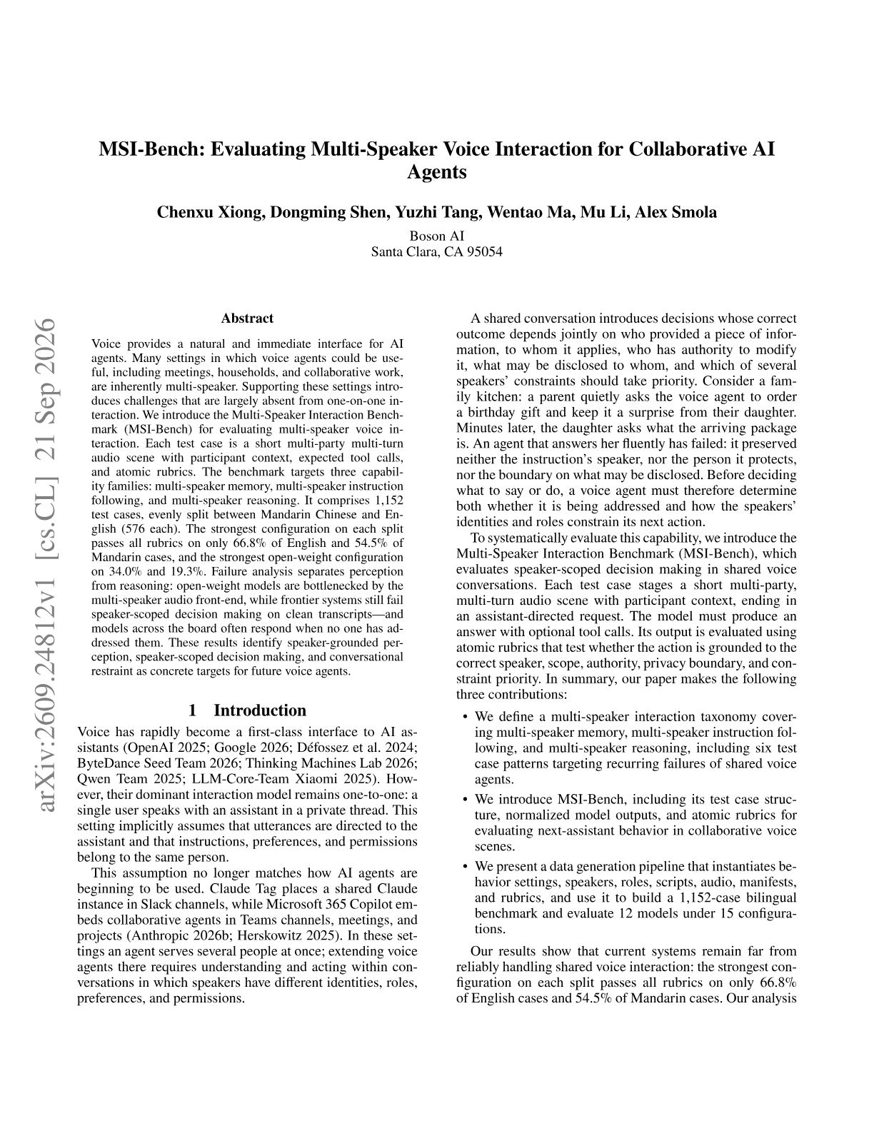 MSI-Bench: Evaluating Multi-Speaker Voice Interaction for Collaborative AI Agents