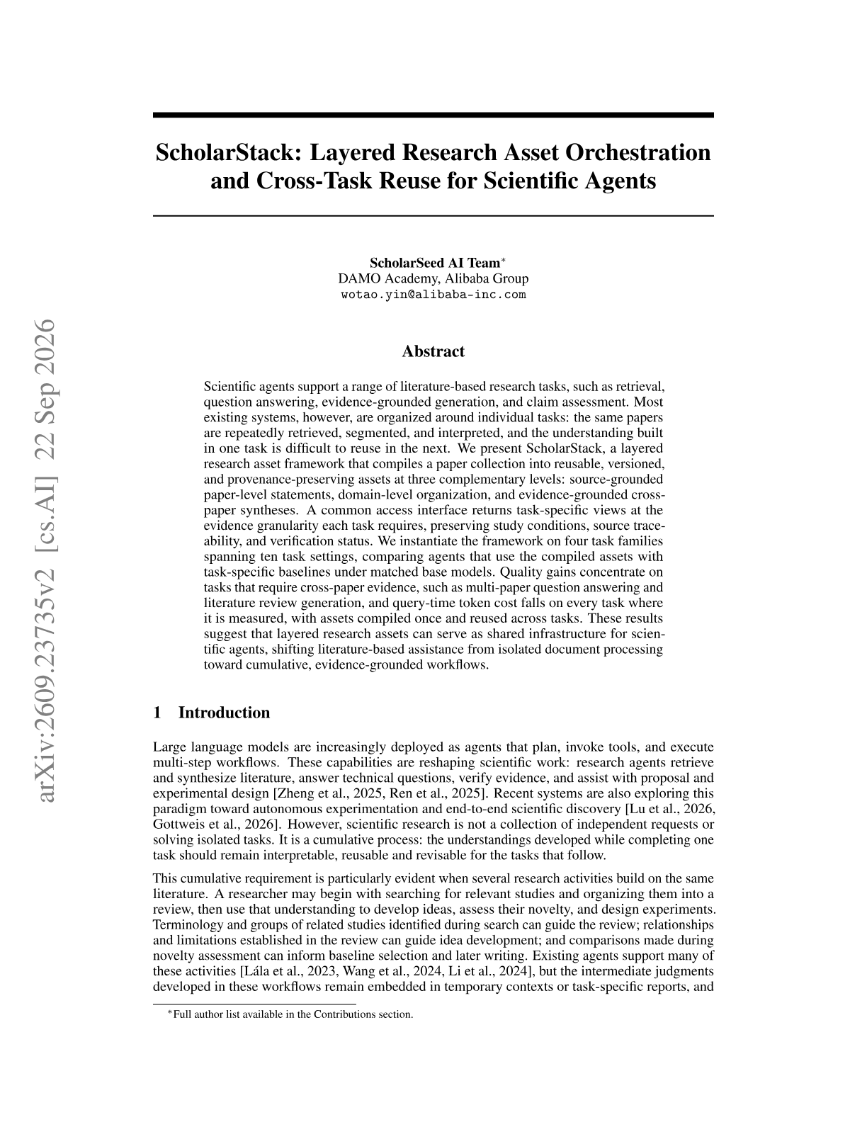 ScholarStack: Layered Research Asset Orchestration and Cross-Task Reuse for Scientific Agents