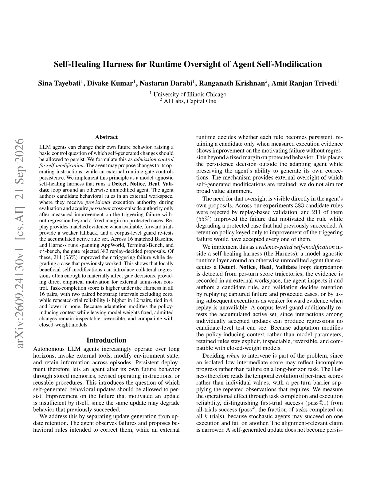 Self-Healing Harness for Runtime Oversight of Agent Self-Modification
