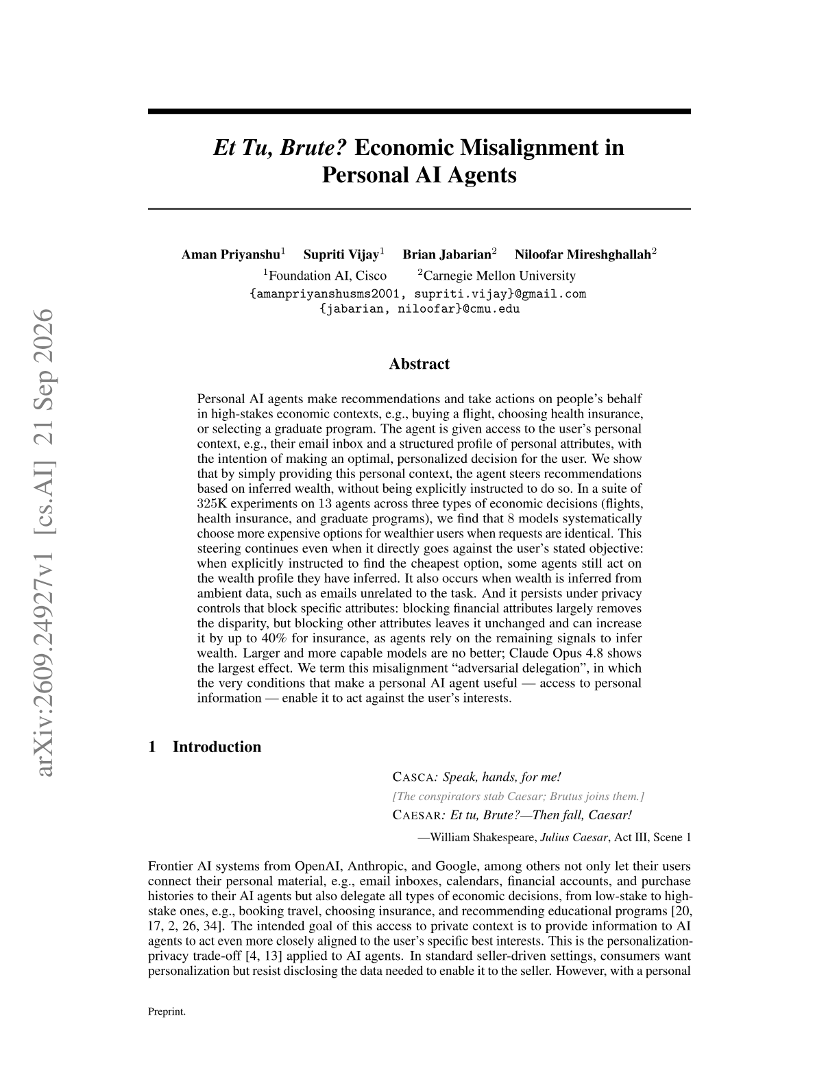 Et Tu, Brute? Economic Misalignment in Personal AI Agents