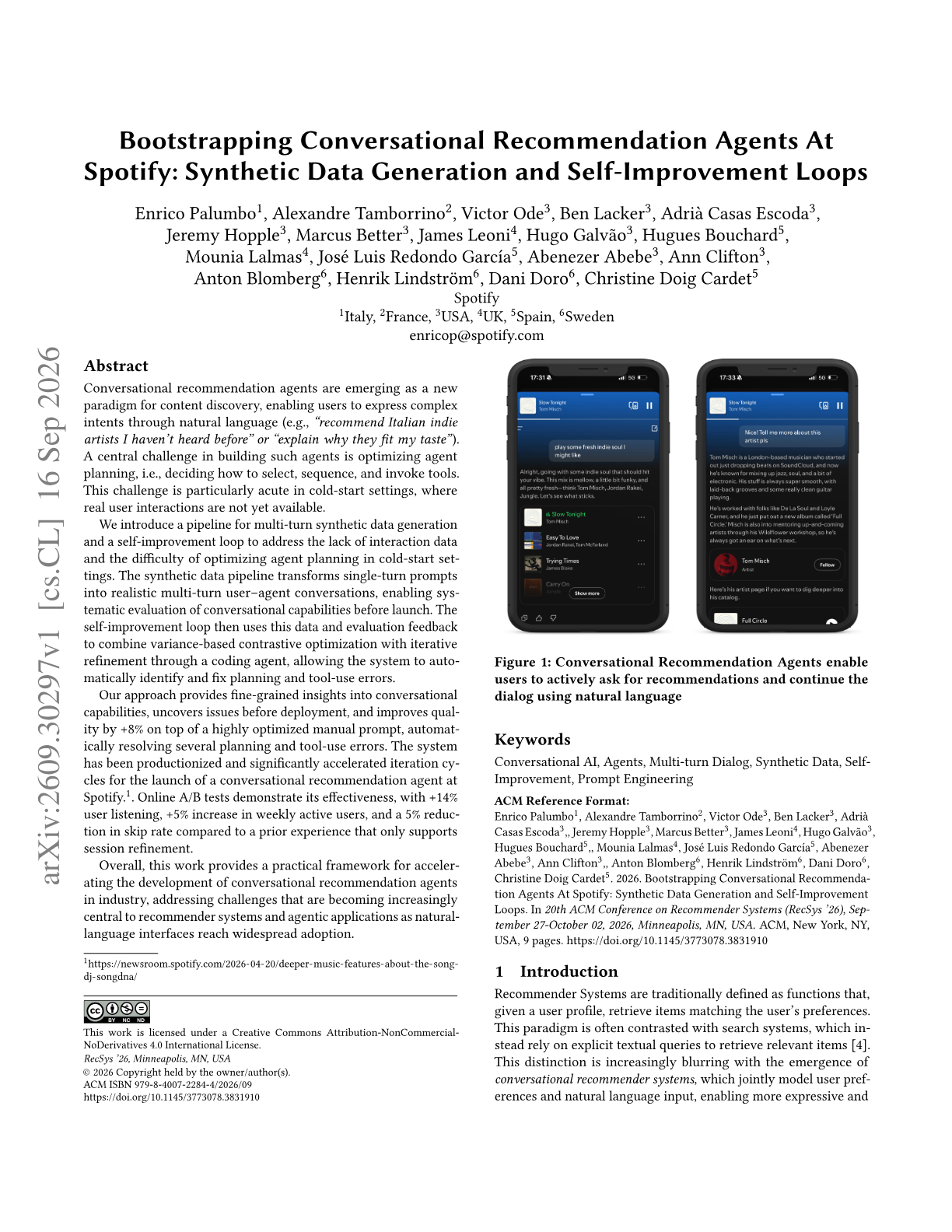 Bootstrapping Conversational Recommendation Agents At Spotify: Synthetic Data Generation and Self-Improvement Loops
