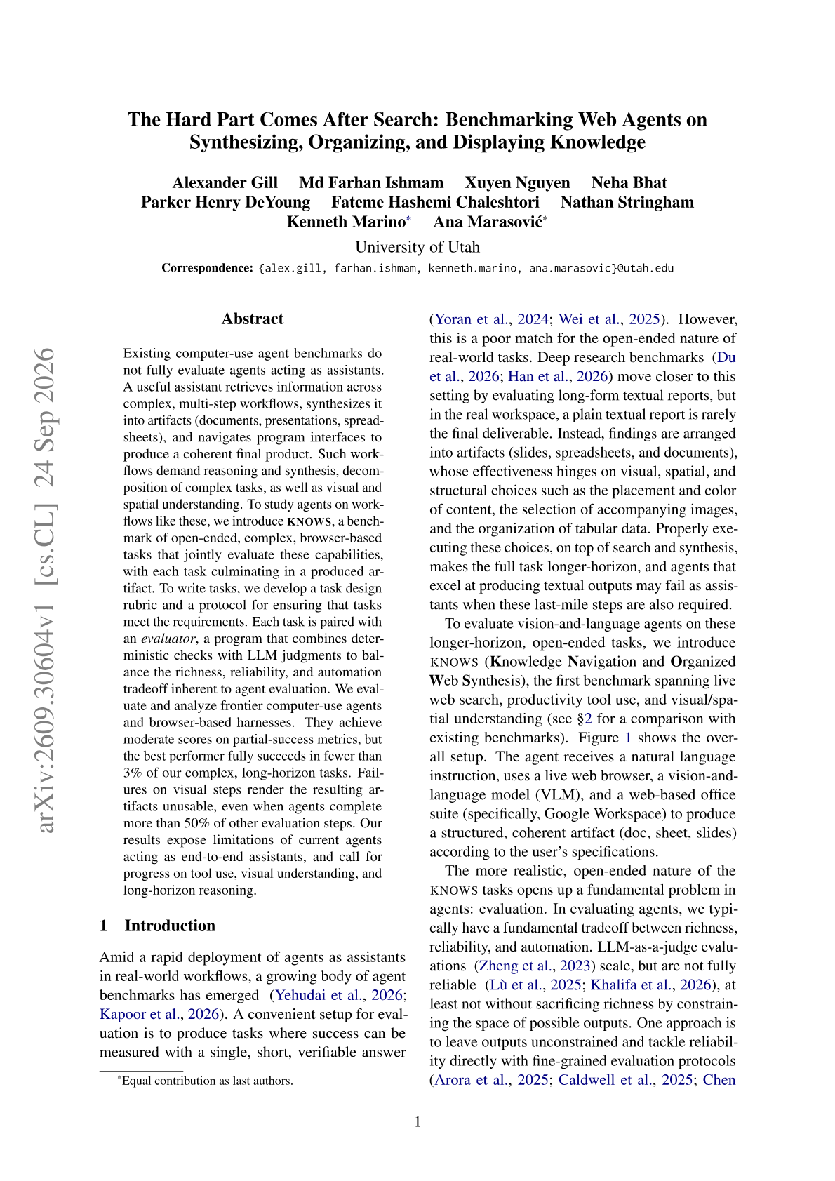 The Hard Part Comes After Search: Benchmarking Web Agents on Synthesizing, Organizing, and Displaying Knowledge