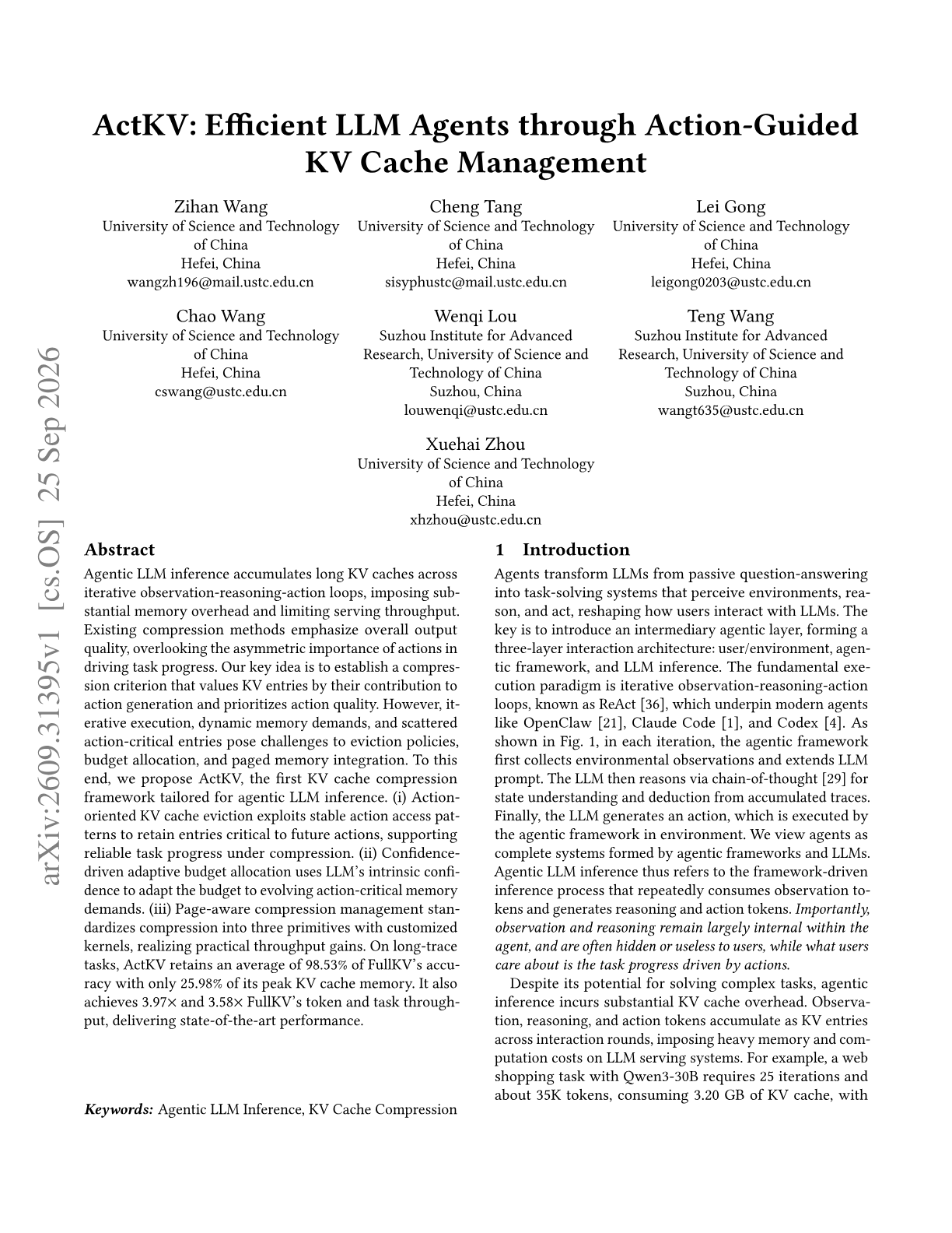 ActKV: Efficient LLM Agents through Action-Guided KV Cache Management