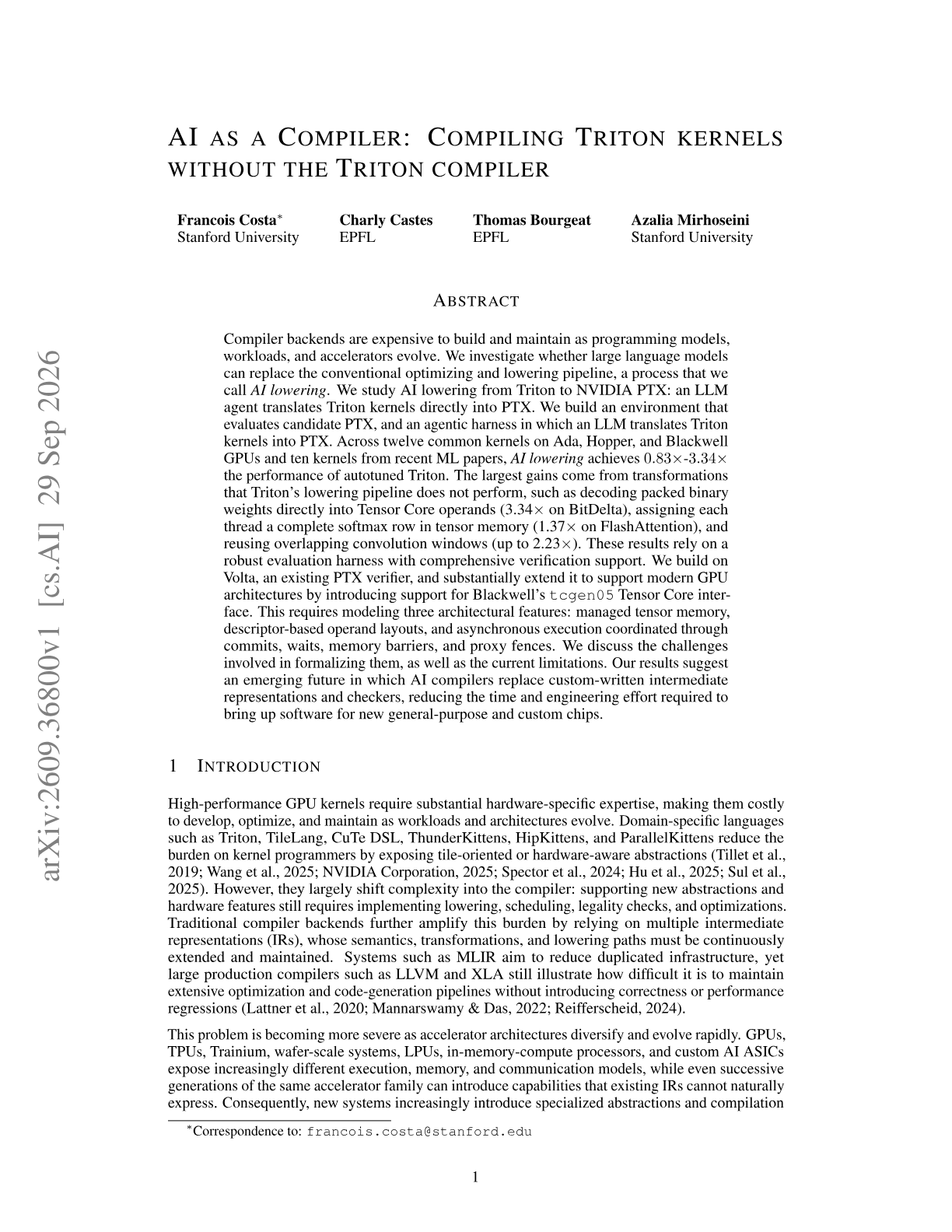 AI as a Compiler: Compiling Triton kernels without the Triton compiler