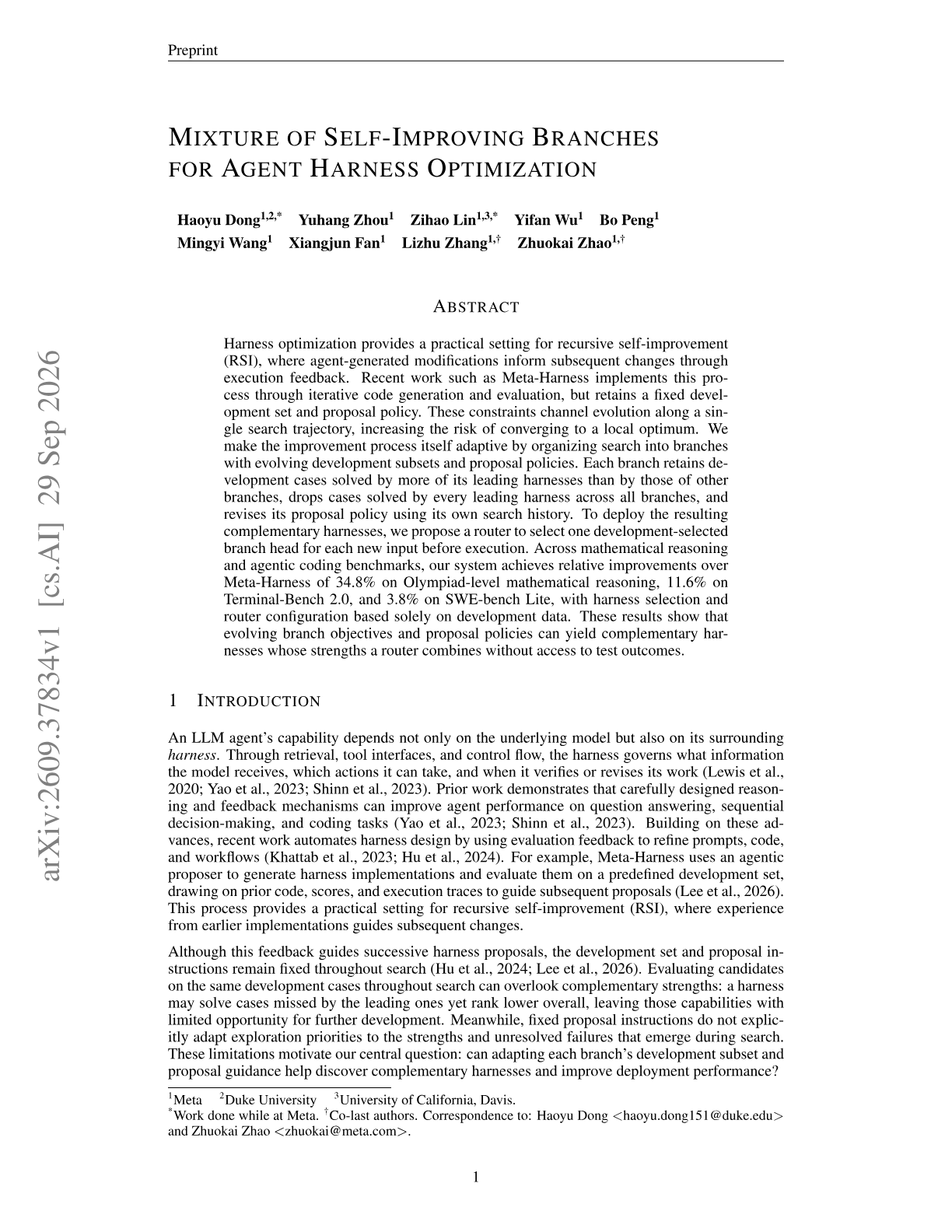 Mixture of Self-Improving Branches For Agent Harness Optimization