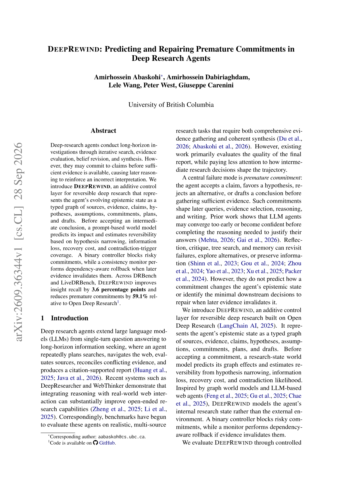 DeepRewind: Predicting and Repairing Premature Commitments in Deep Research Agents