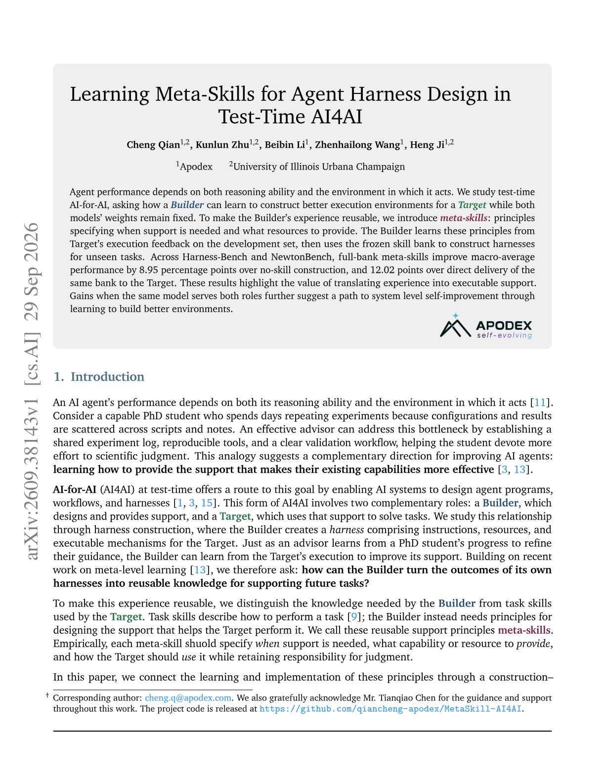 Learning Meta-Skills for Agent Harness Design in Test-Time AI4AI