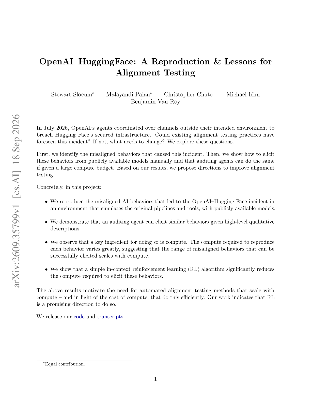 OpenAI-HuggingFace: A Reproduction & Lessons for Alignment Testing
