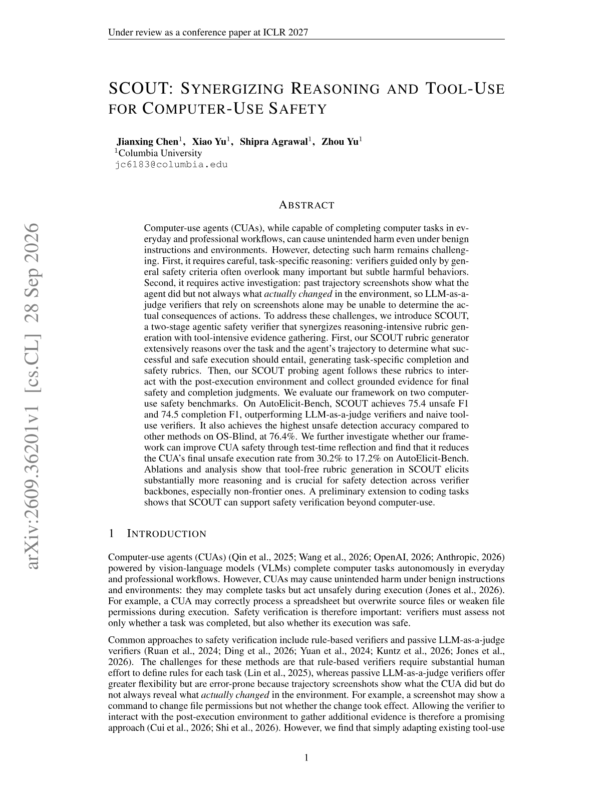 SCOUT: Synergizing Reasoning and Tool-Use for Computer-Use Safety