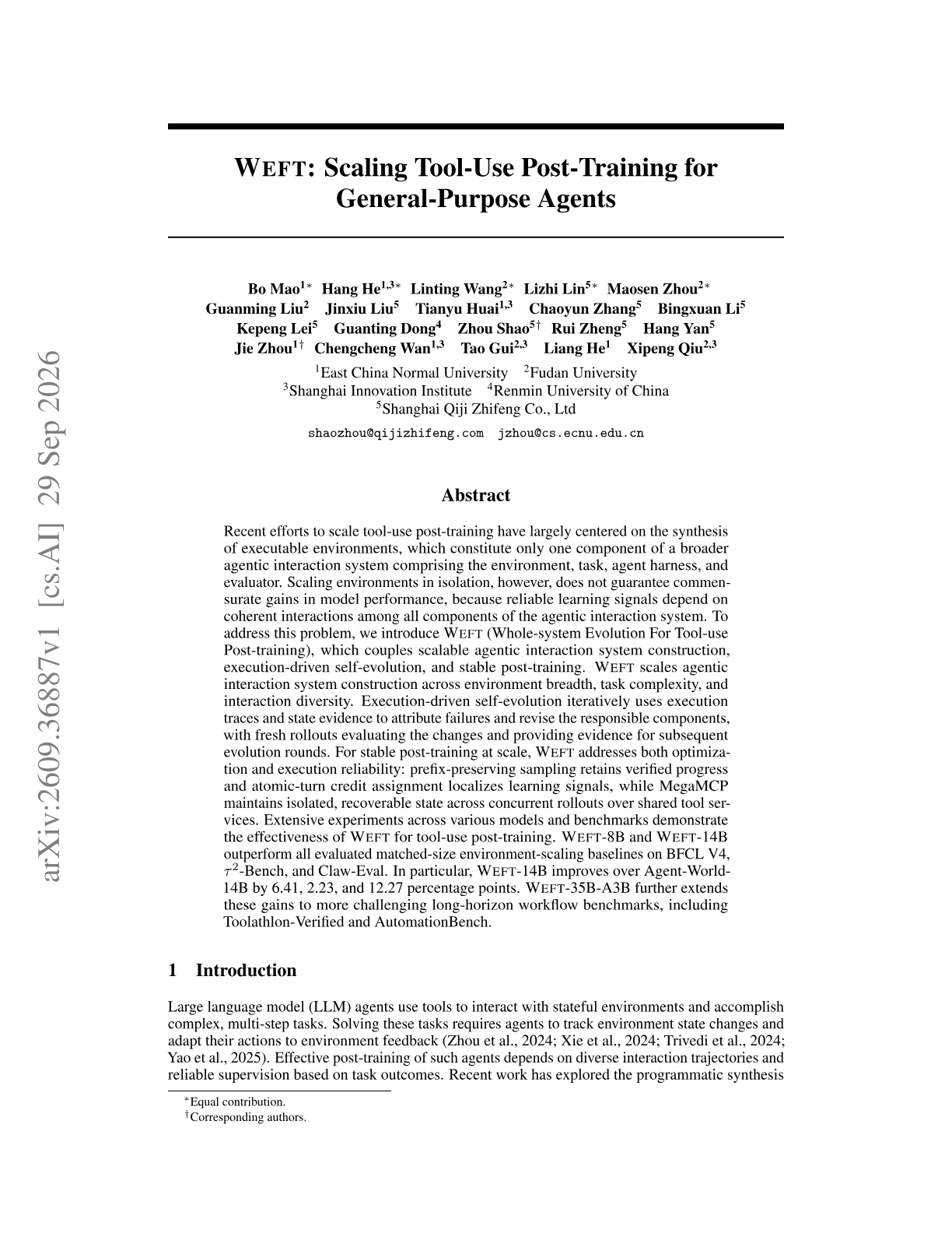WEFT: Scaling Tool-Use Post-Training for General-Purpose Agents