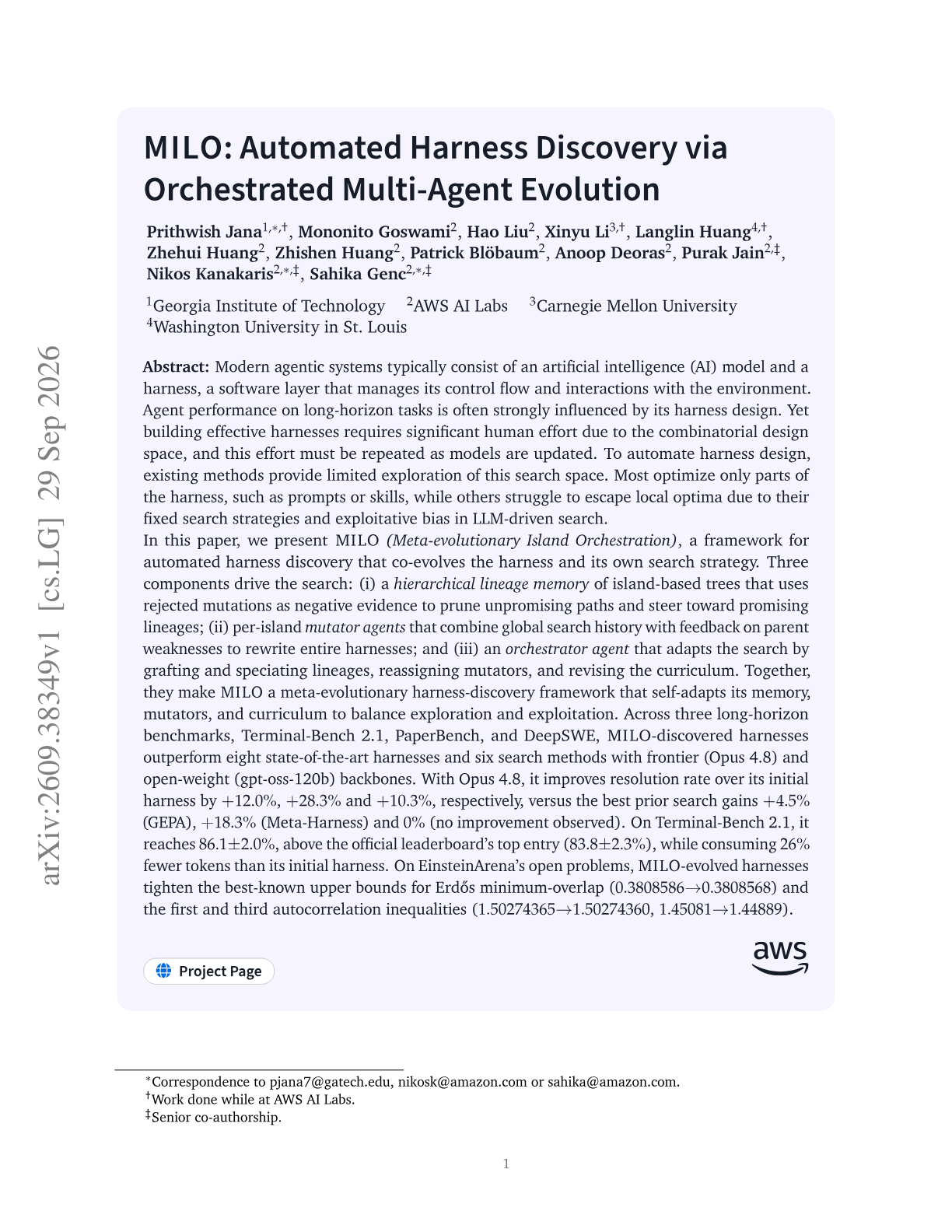 MILO: Automated Harness Discovery via Orchestrated Multi-Agent Evolution