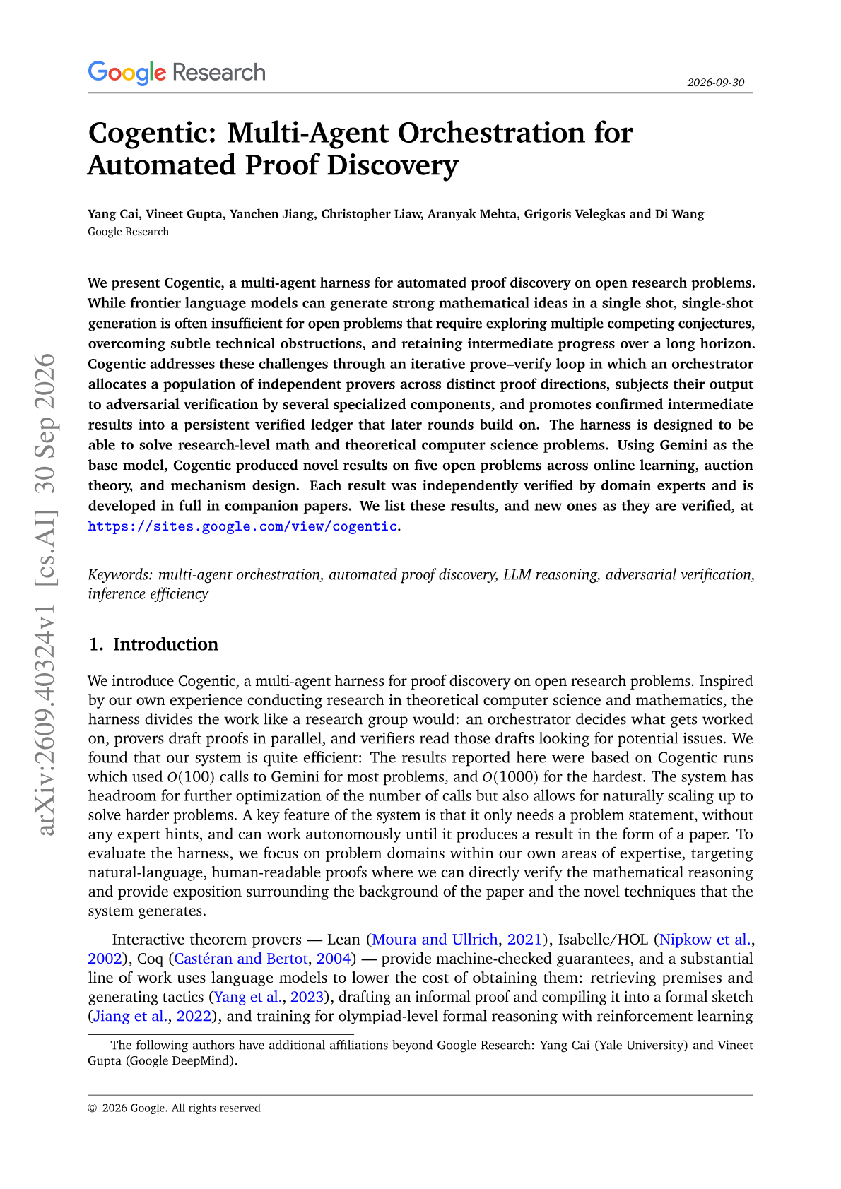 Cogentic: Multi-Agent Orchestration for Automated Proof Discovery