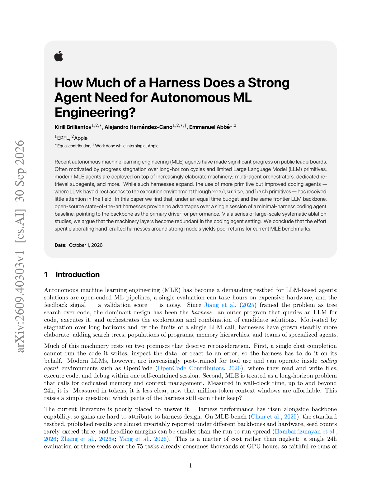 How Much of a Harness Does a Strong Agent Need for Autonomous ML Engineering?
