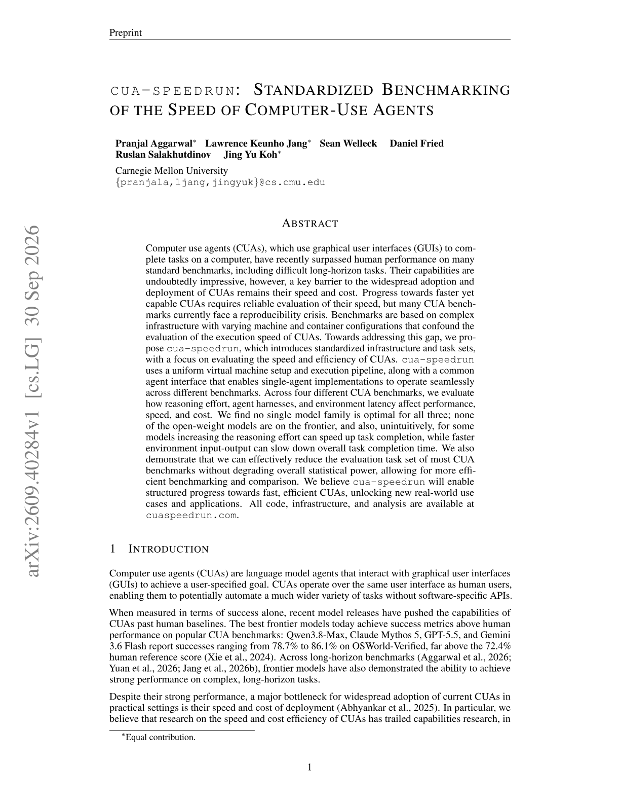 cua-speedrun: Standardized Benchmarking of the Speed of Computer-Use Agents