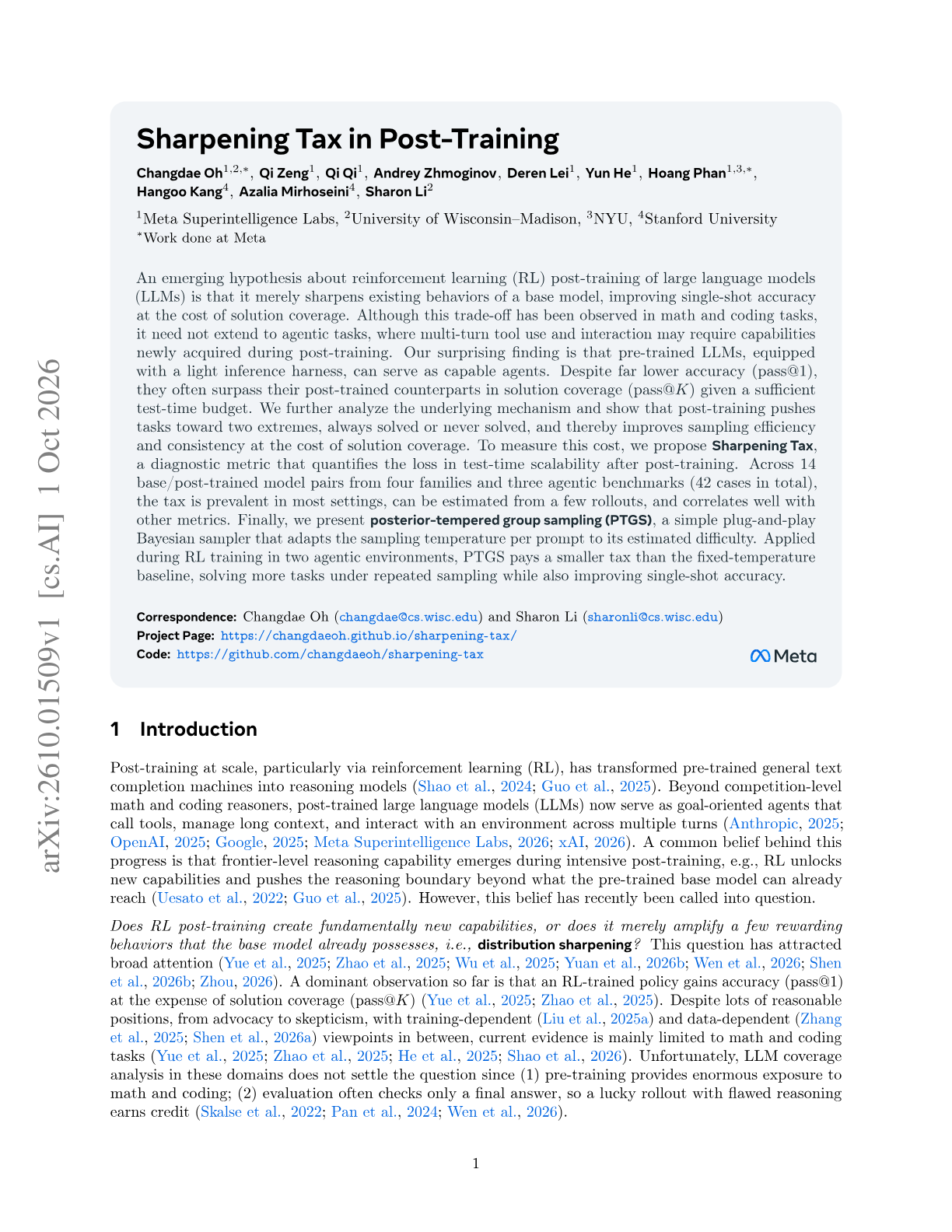 Sharpening Tax in Post-Training