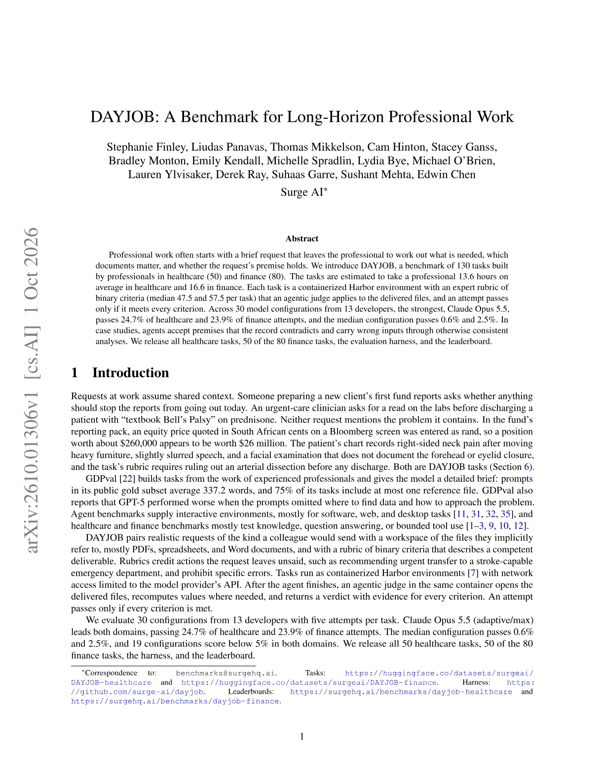 DAYJOB: A Benchmark for Long-Horizon Professional Work