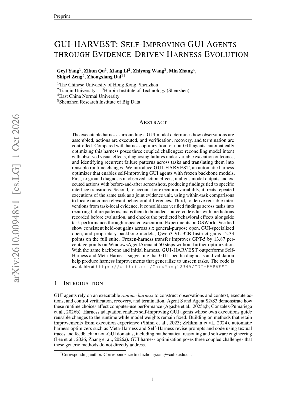 GUI-HARVEST: Self-Improving GUI Agents through Evidence-Driven Harness Evolution
