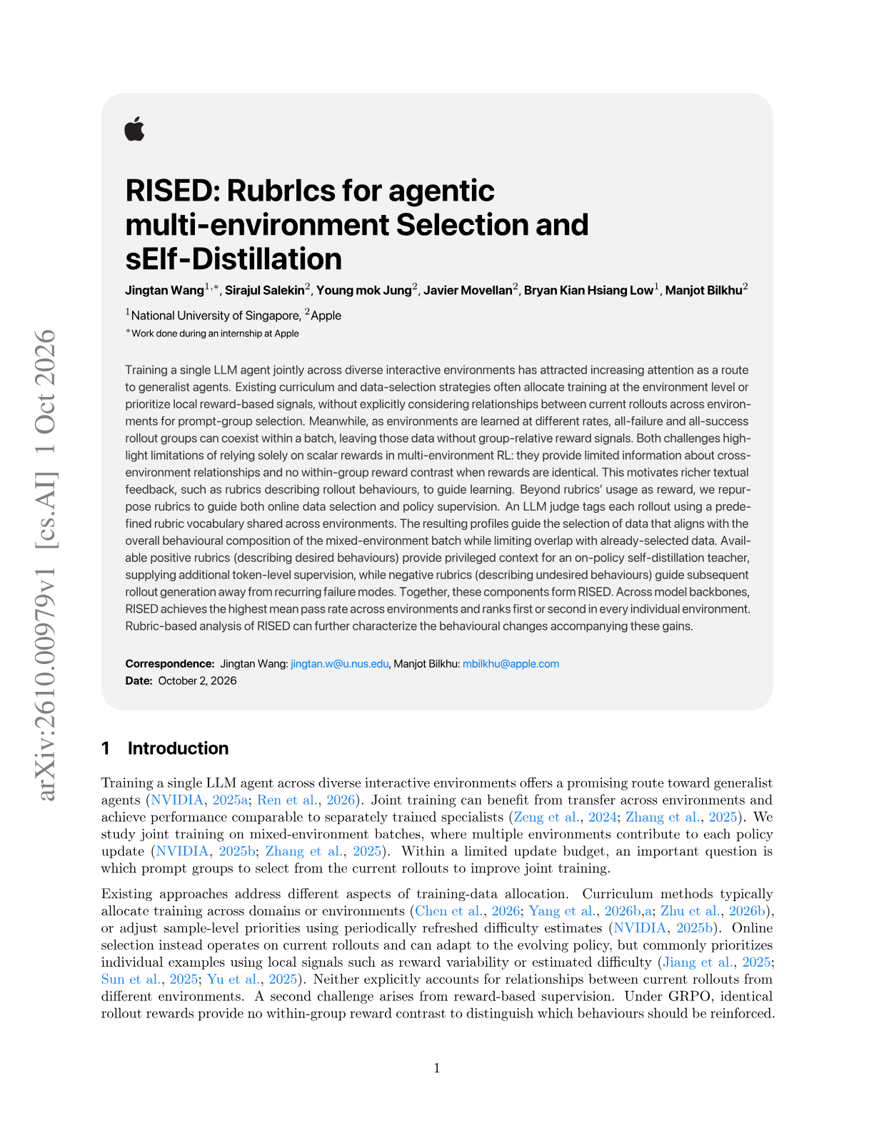 RISED: RubrIcs for agentic multi-environment Selection and sElf-Distillation