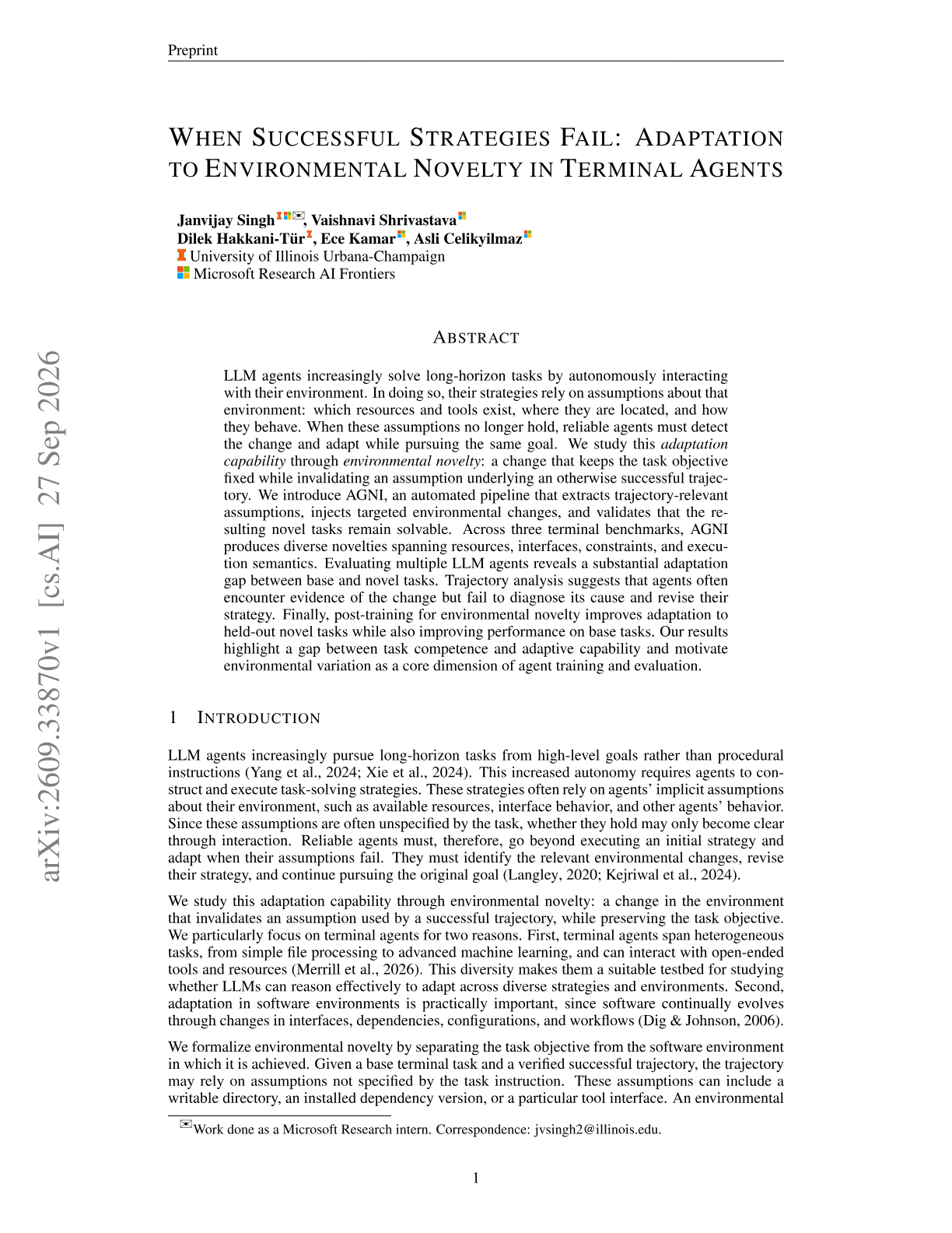 When Successful Strategies Fail: Adaptation to Environmental Novelty in Terminal Agents