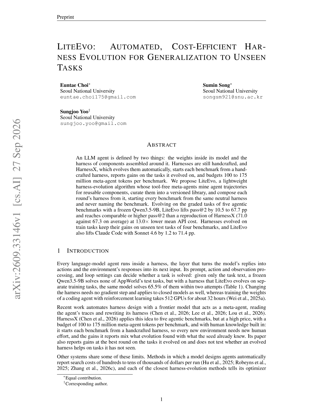 LiteEvo: Automated, Cost-Efficient Harness Evolution for Generalization to Unseen Tasks