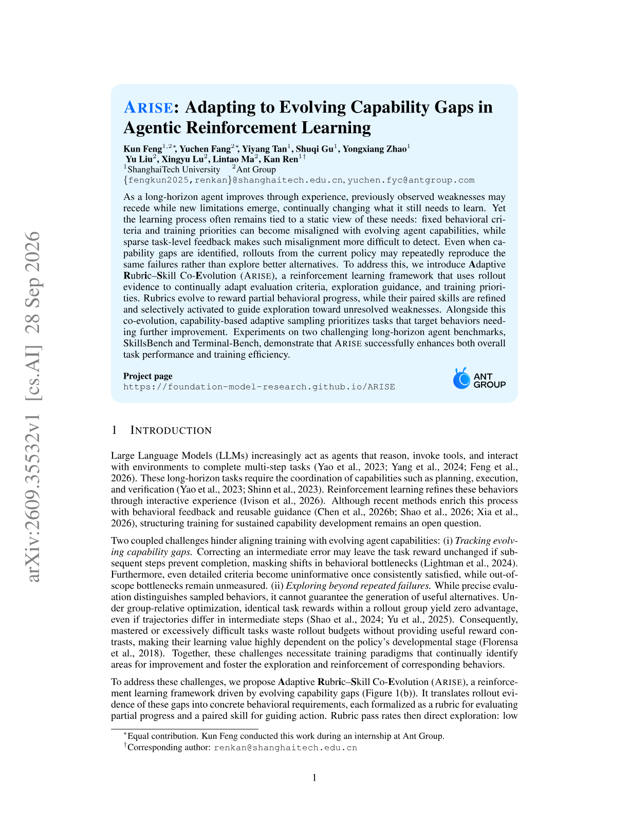 ARISE: Adapting to Evolving Capability Gaps in Agentic Reinforcement Learning