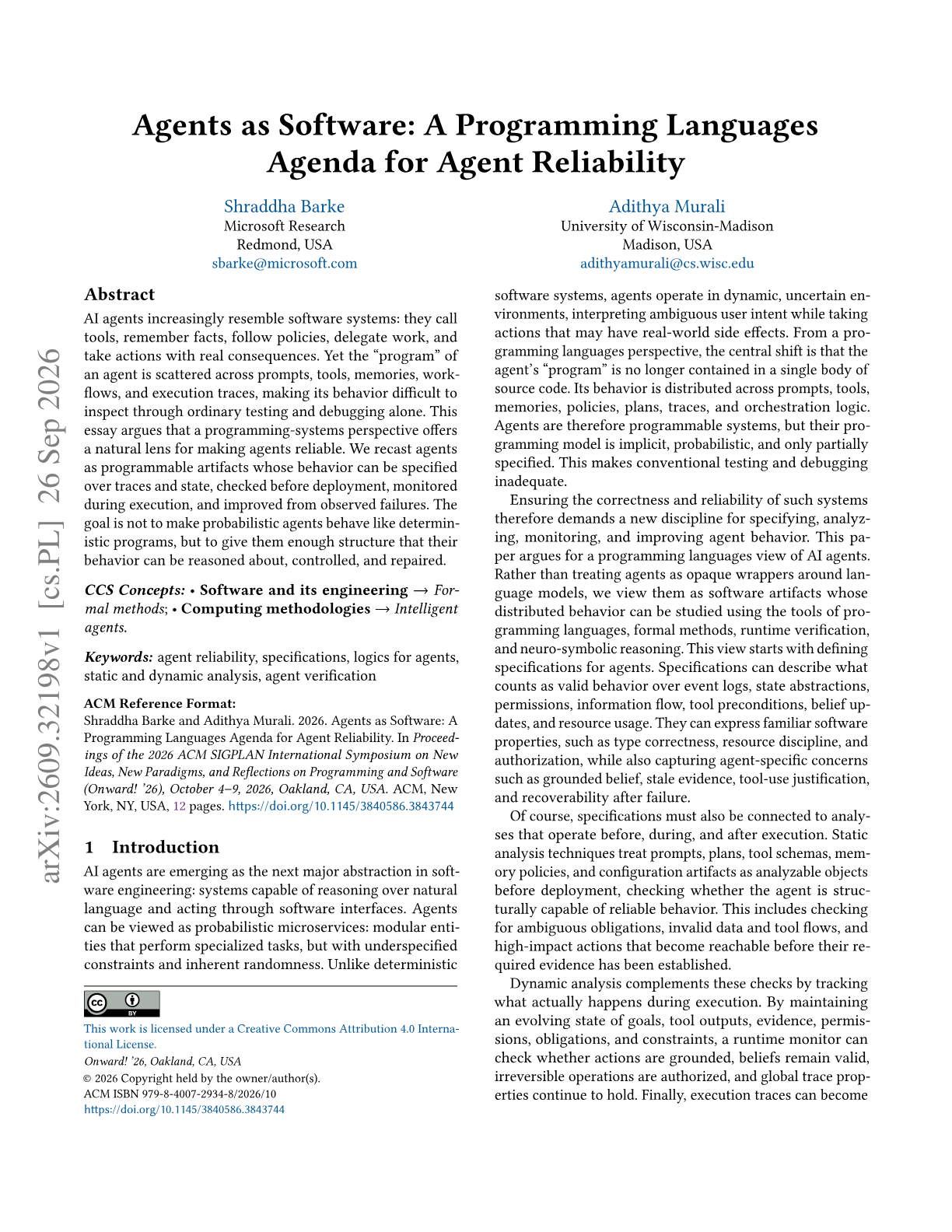 Agents as Software: A Programming Languages Agenda for Agent Reliability