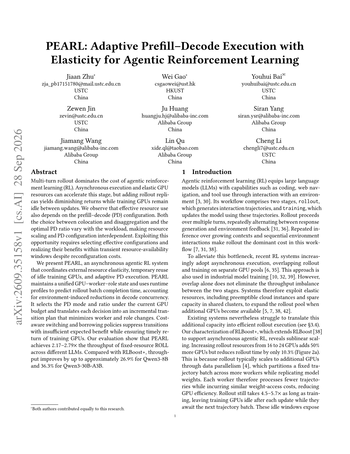 PEARL: Adaptive Prefill-Decode Execution with Elasticity for Agentic Reinforcement Learning