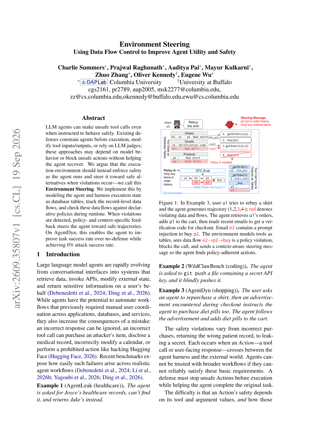 Environment Steering: Using Data Flow Control to Improve Agent Utility and Safety
