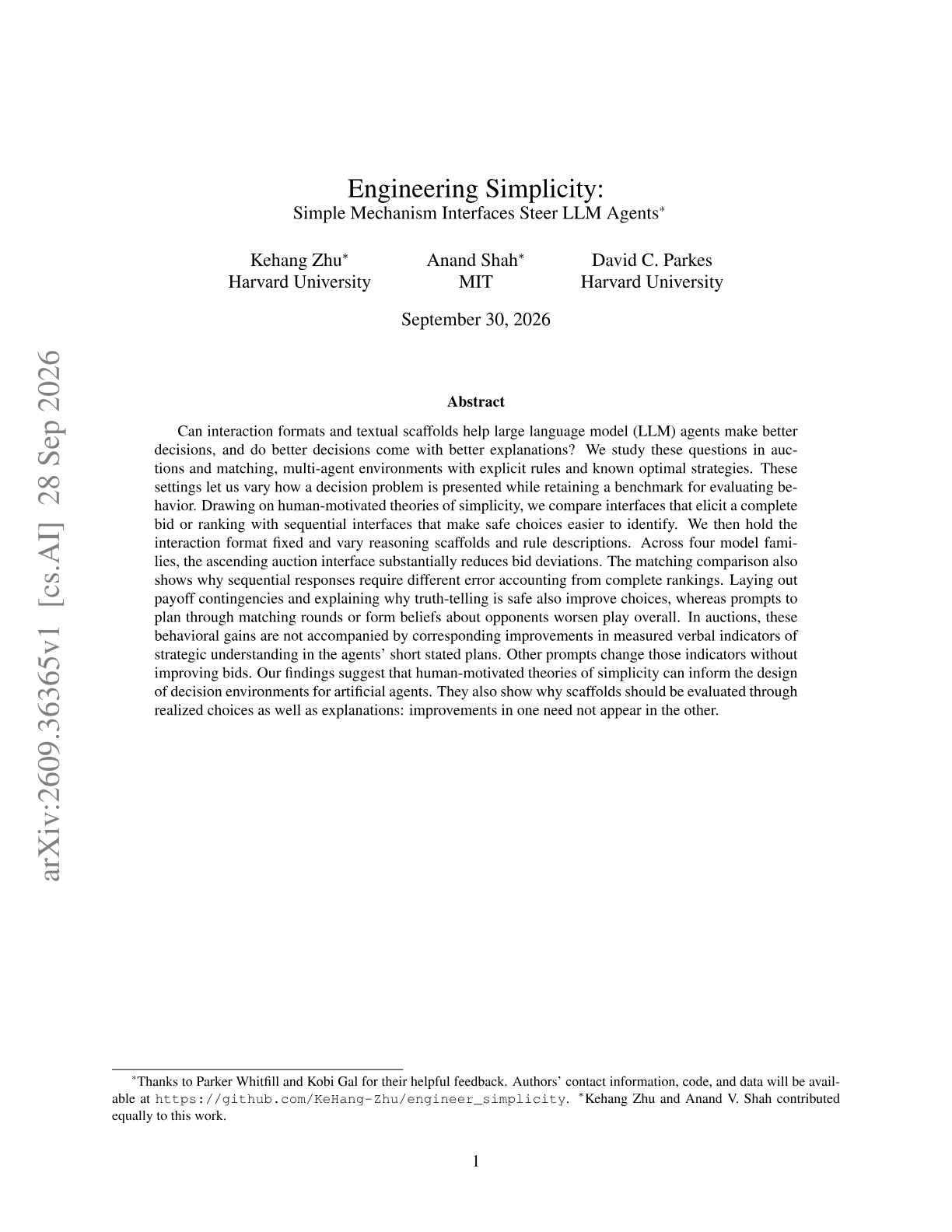 Engineering Simplicity: Simple Mechanism Interfaces Steer LLM Agents